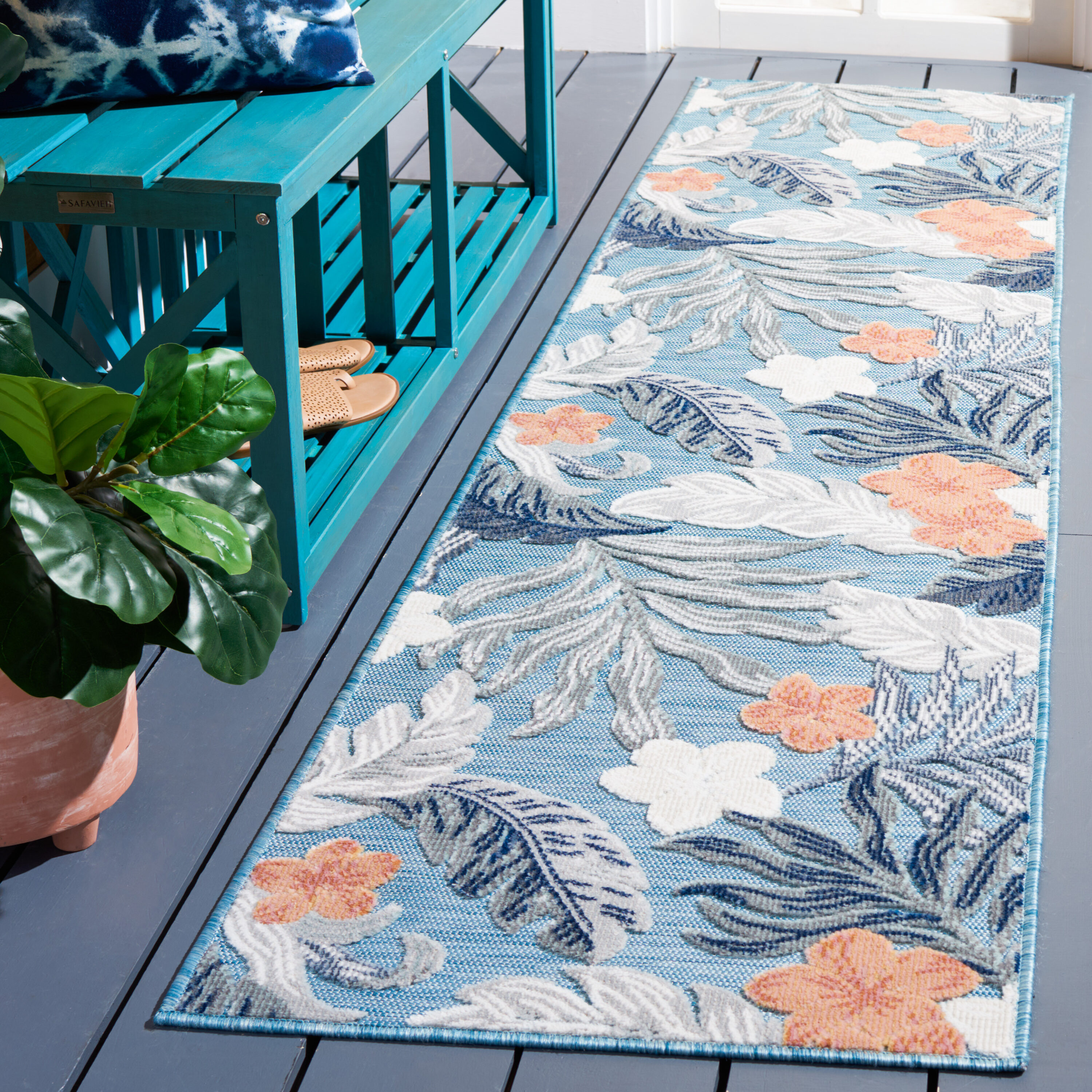 Cabana Cbn456M Blue Grey 2ft x 10ft Runner Rug