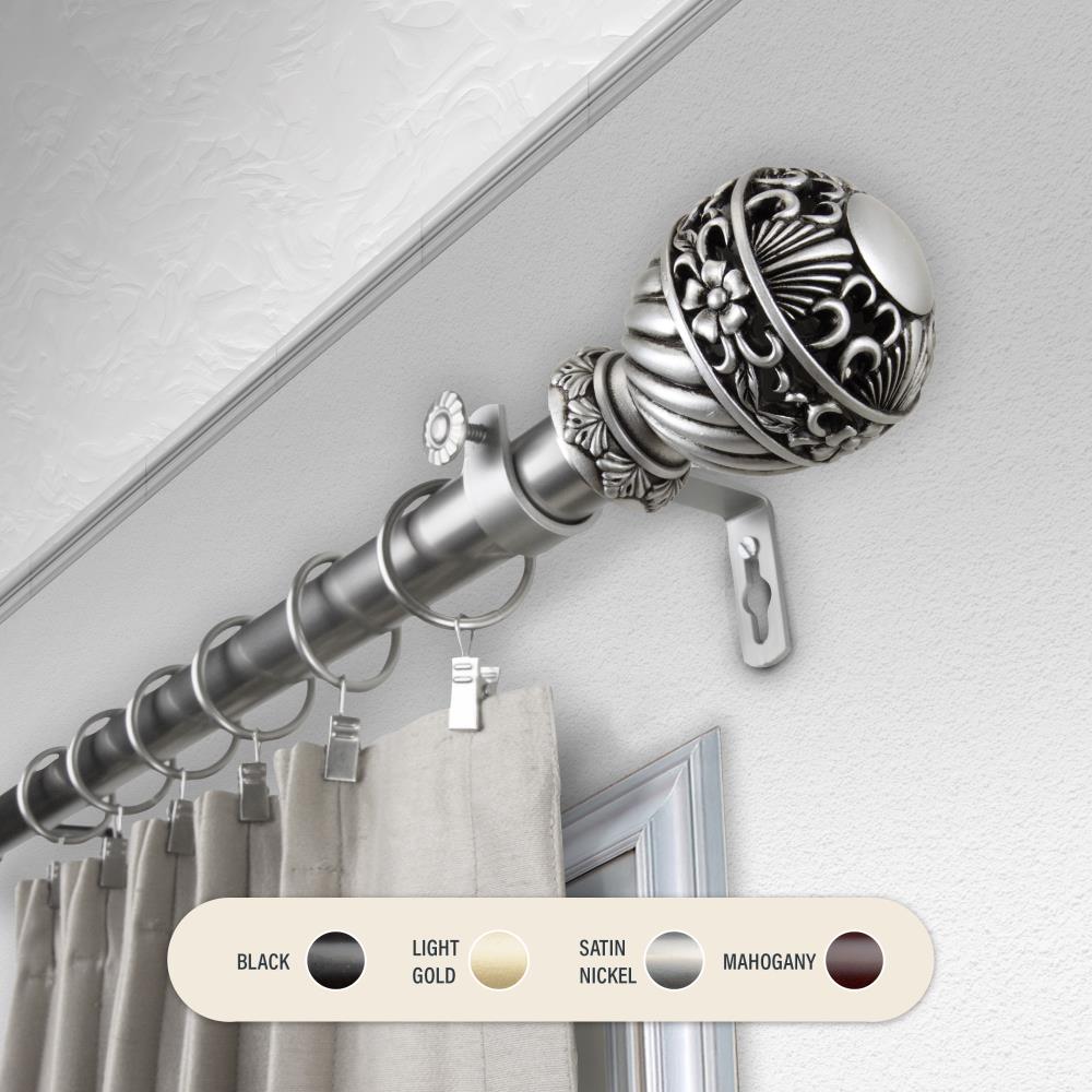 Hart & Harlow L100-16-1605 1-in Landon 160-in to 240-in Satin nickel Steel Single curtain rod with Finials