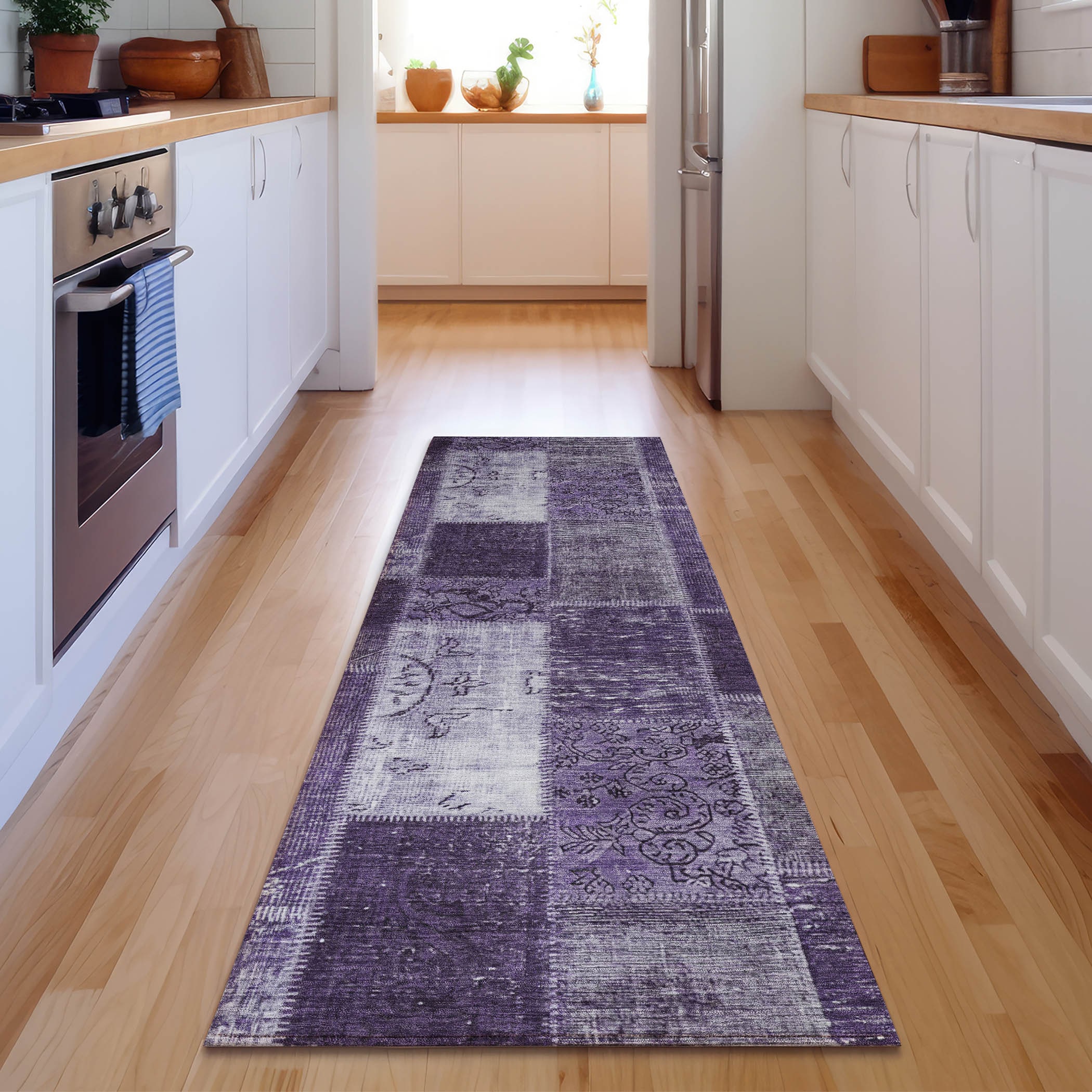 Addison Rugs AMF631PP2X8 Mayfield AMF631PP 2 x 7 (ft) Polyester Purple Rectangular Indoor Floral/Botanical Machine washable Runner rug