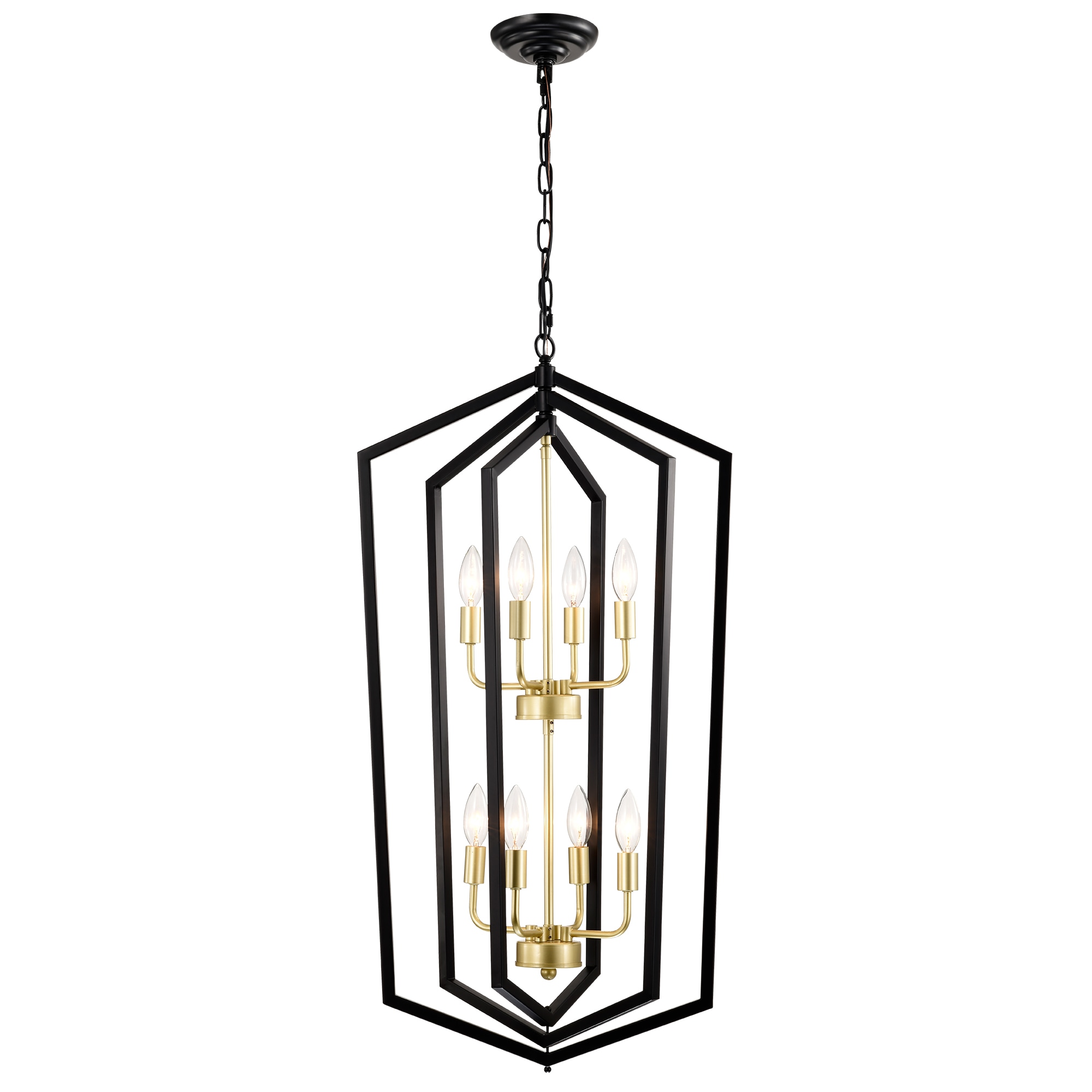 LUXEYARD 8-Light Lantern Tired Farmhouse Ceiling Hanging Light Black Chandelier Metal Modern Pendant Light Fixtures for Kitchen Island Dining Room Living Room Foyer Entryway(E12 Bulbs Not Included)