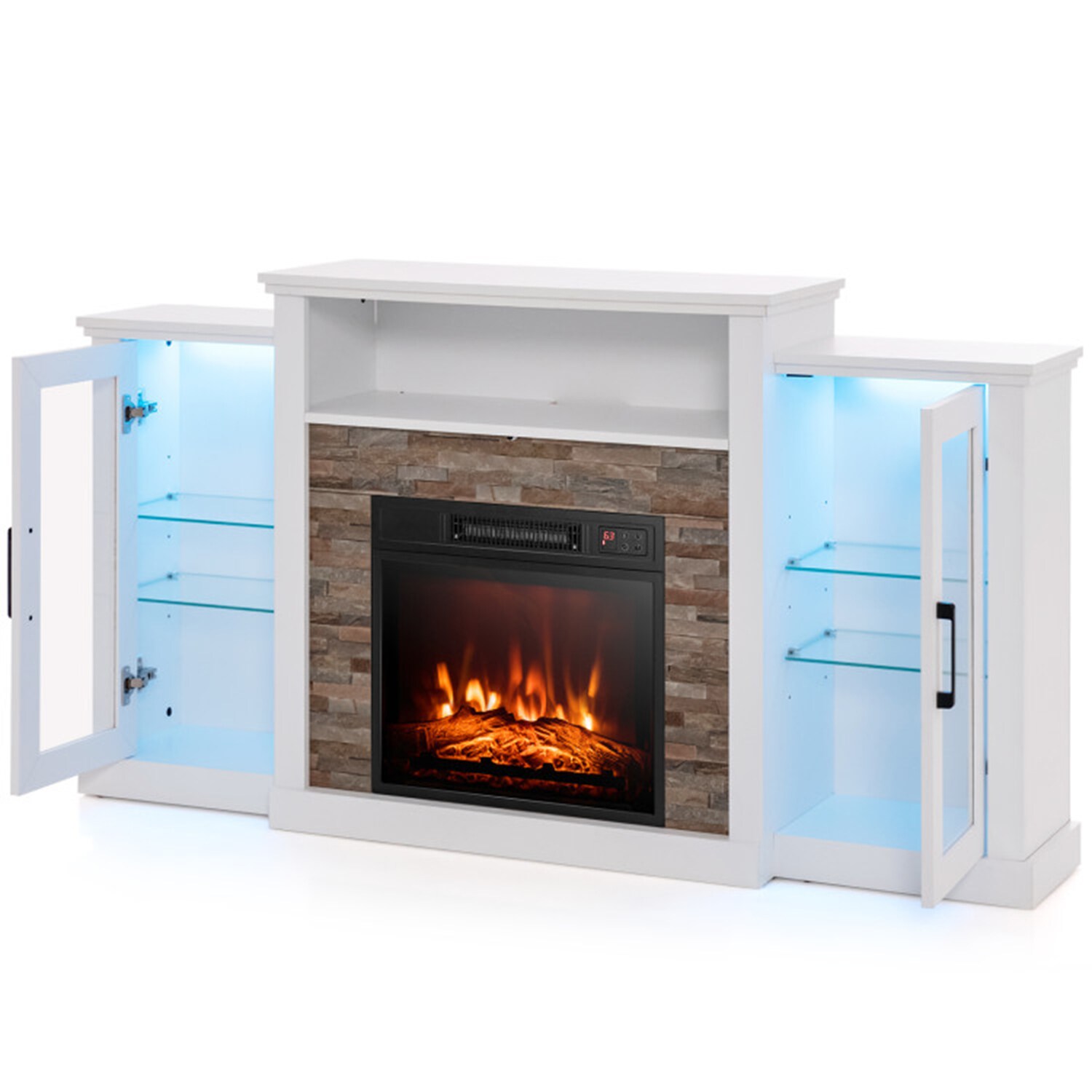 Clihome CL-FP10181WH 59 W White TV Stand with Fan-forced Flat wall Electric Fireplace with Remote Control Included