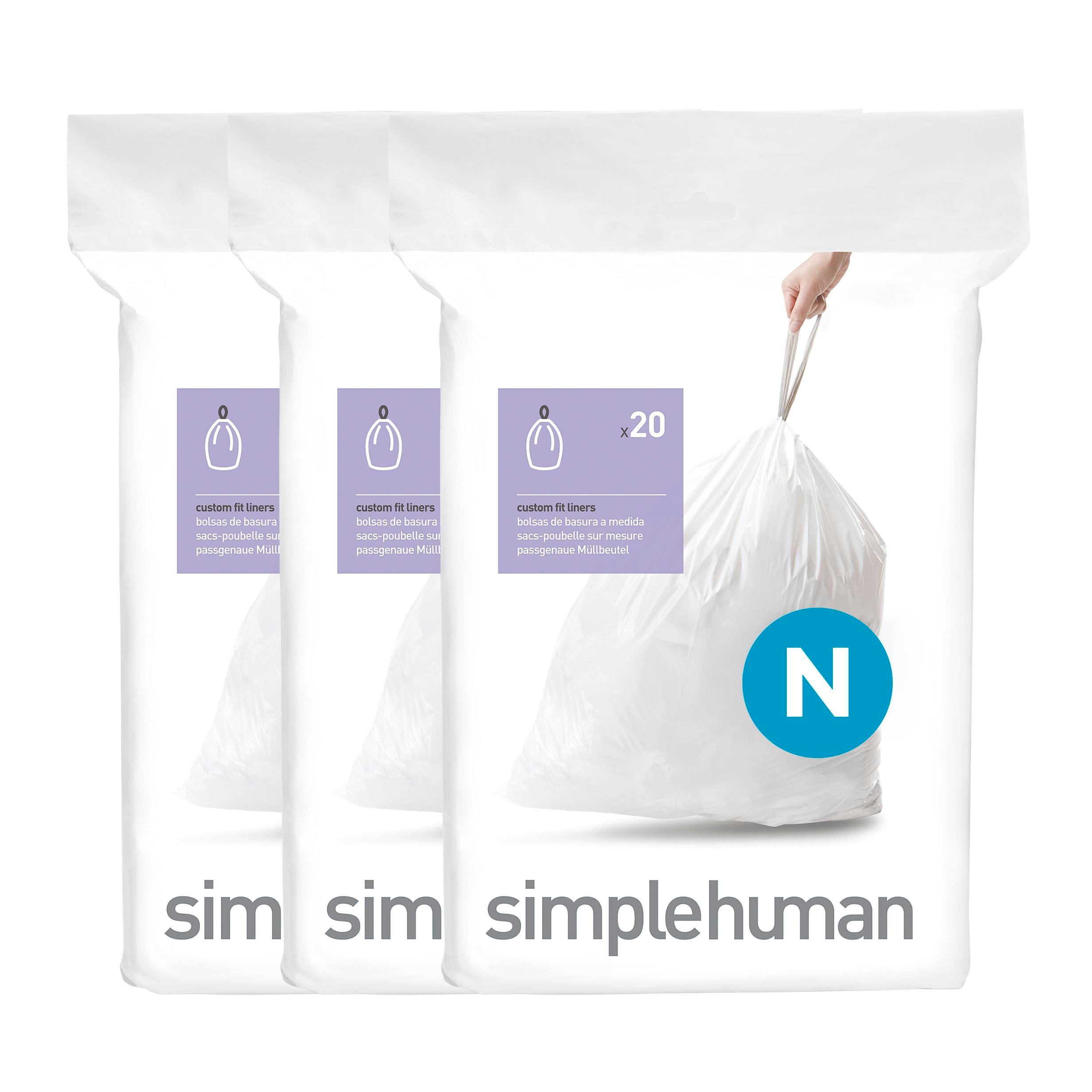 simplehuman Custom Fit Trash Garbage Bags Can Liners Refill Size/Code R, 20  Ct
