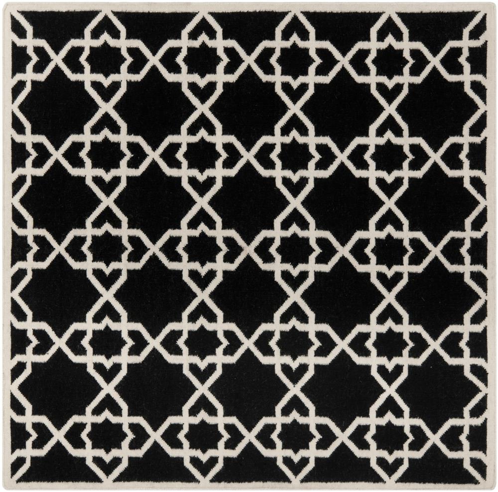 Safavieh DHU548L-6SQ Dhurries Kenna 6 x 6 (ft) Wool Black/Ivory Square Indoor Geometric Coastal Area rug
