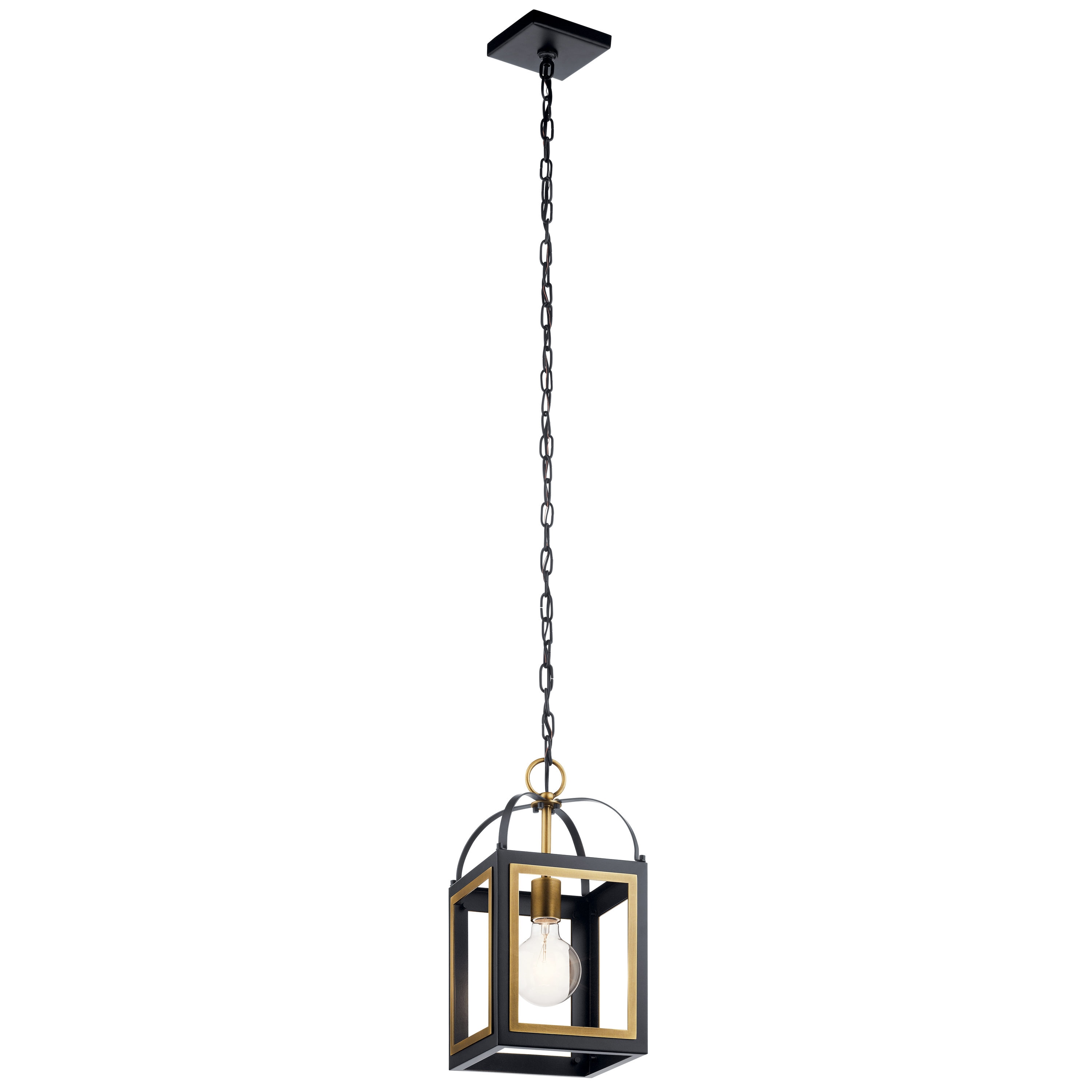 Kichler 52030BKNBR Vath 1 -Light Black w/Natural Brass Industrial Lantern Small Hanging Pendant light