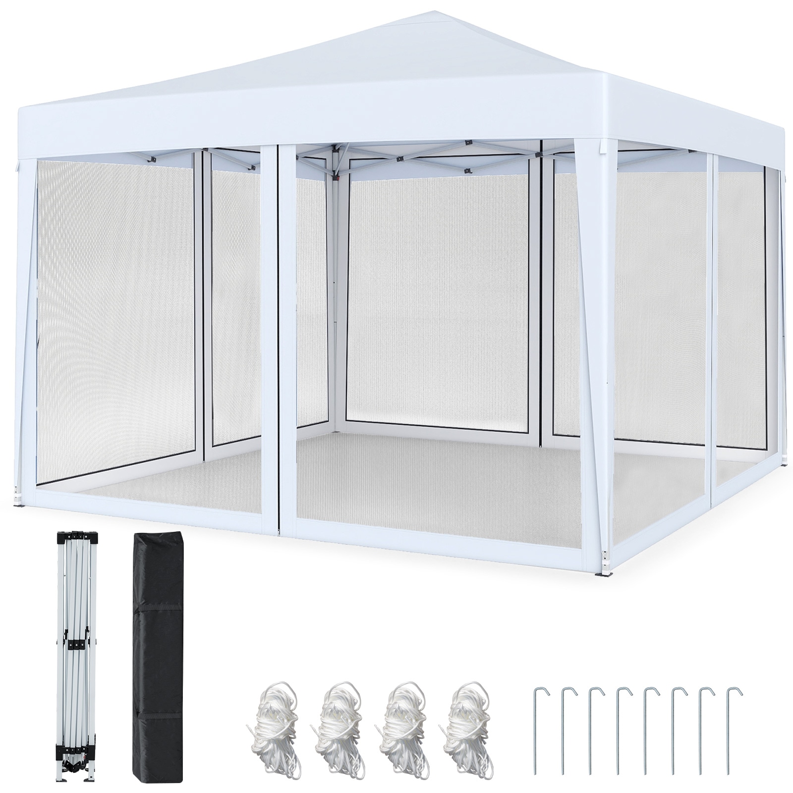 Slickblue 10 ft x 10 ft Outdoor Pop Up Gazebo Tent Square Metal Frame Oxford Roof Height Adjustable Gazebo with Screen Included for Patio Party in Multiple Color Options