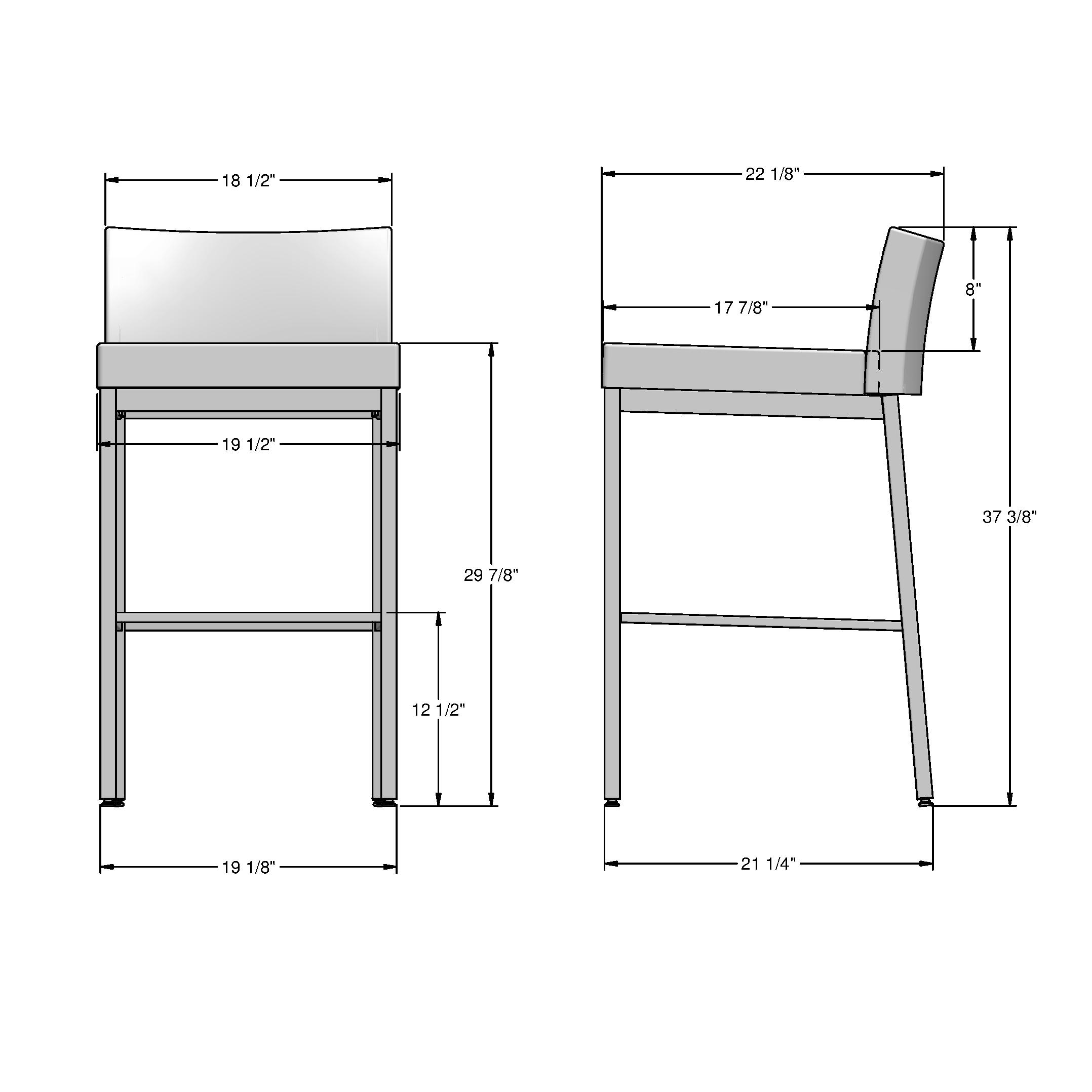 Modern Fairfield 30" Bar Stool in Cream Faux Leather and Dark Brown Metal