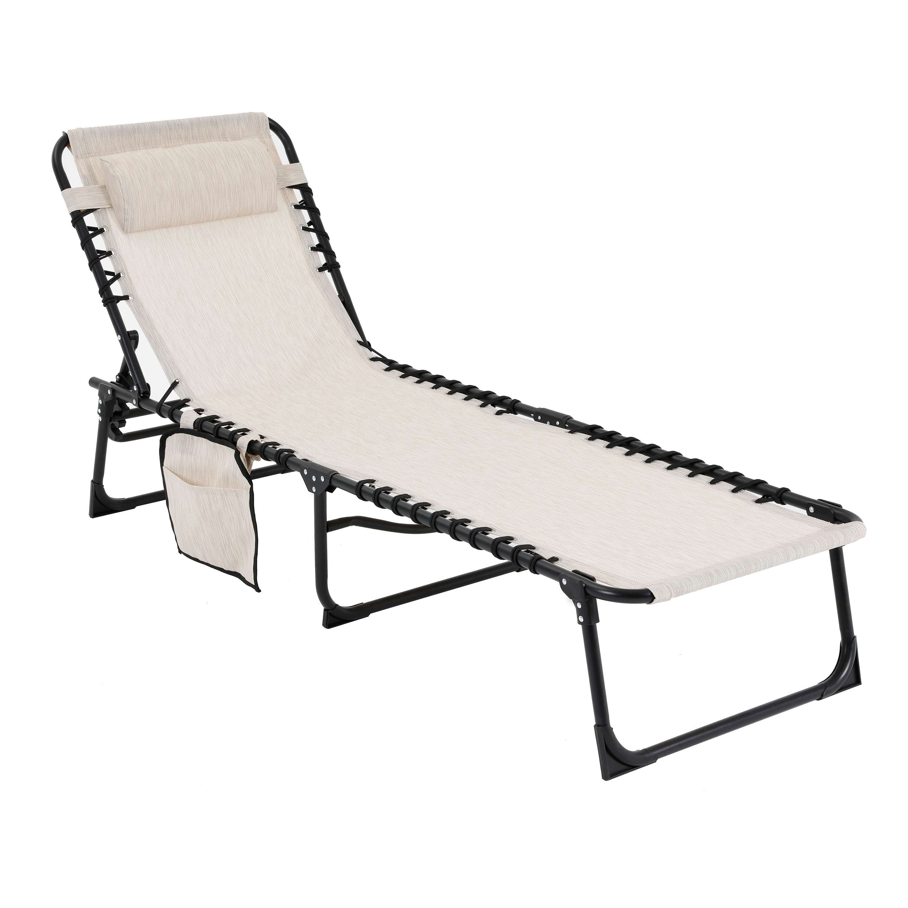 Veikous Outdoor Chaise Lounge Chair 4-Fold For Patio With Detachable Pocket  And Pillow, Cream White In The Patio Chairs Department At Lowes.Com