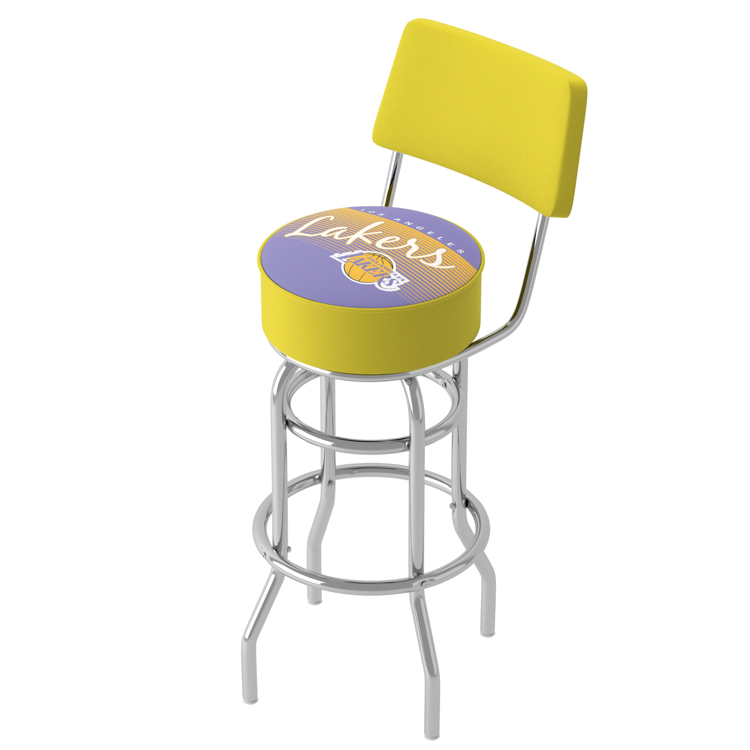 Trademark Gameroom NBA1100HC-LAL-TWN Los Angeles Lakers 31-in H Bar height (28-in to 33-in) Round Seat Upholstered Swivel Metal Back Bar Stool Back