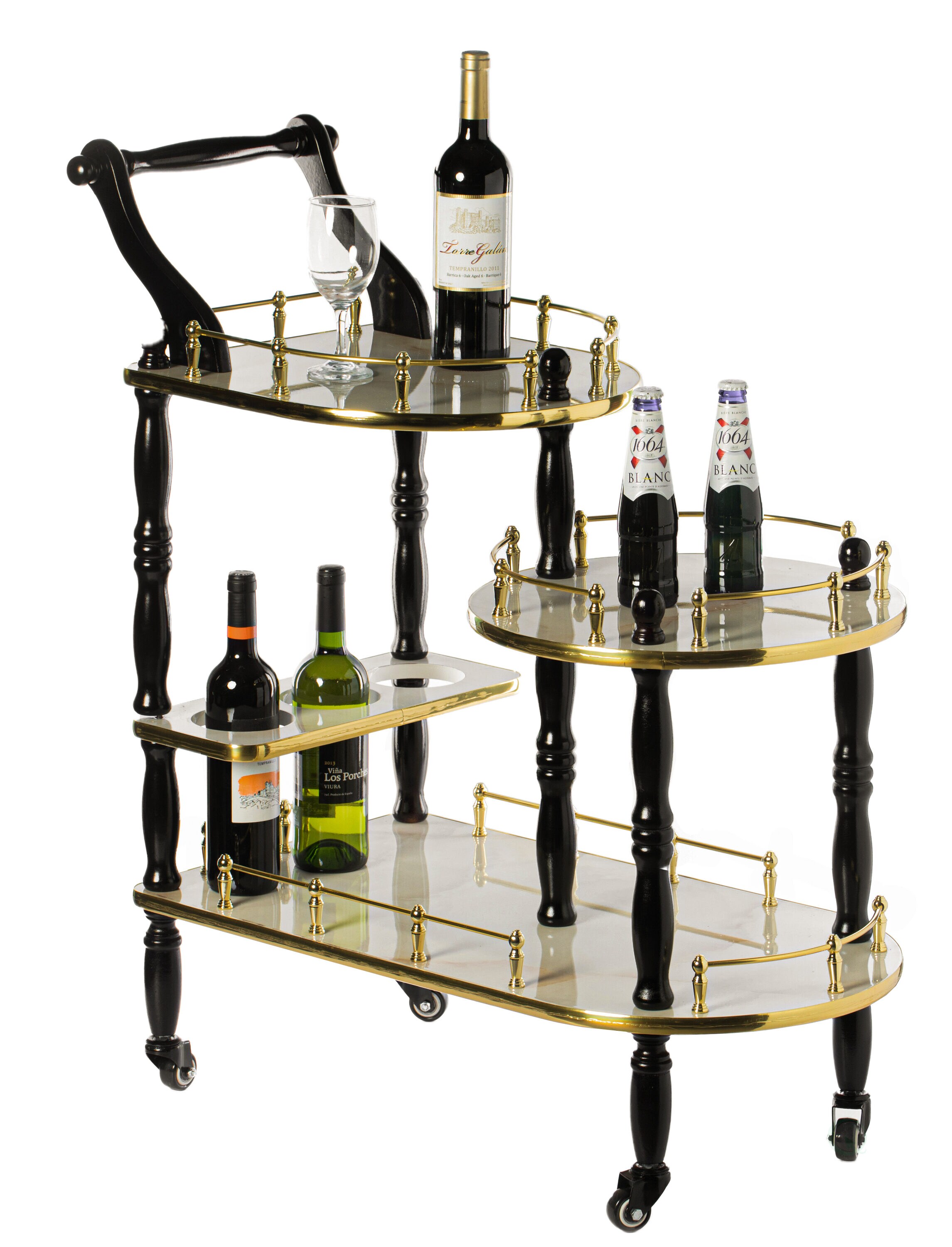 Fabulae White Wood 3-Tier Rolling Bar Cart with Wine Storage
