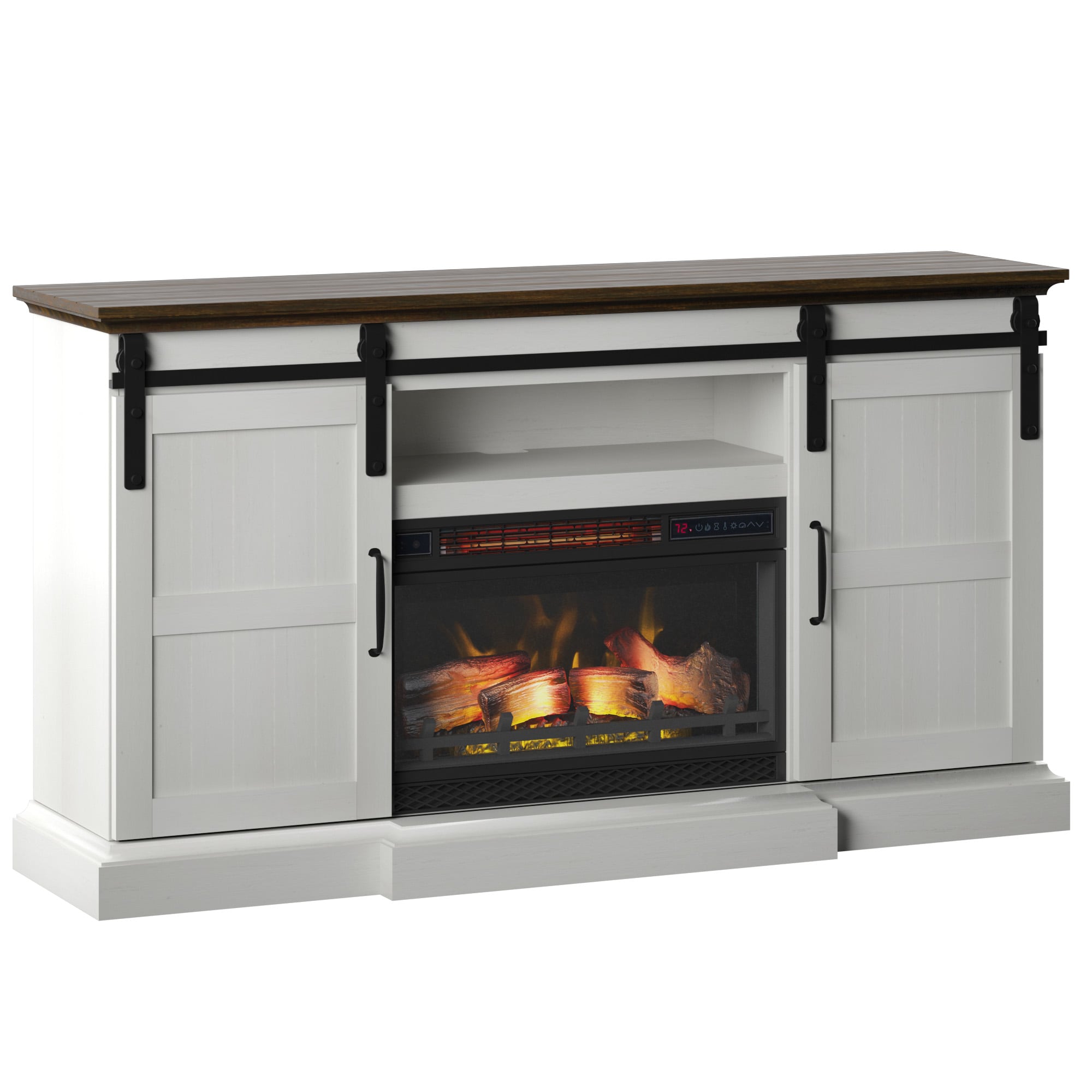 63-in W Old Wood White TV Stand with Infrared Quartz Electric Fireplace | - ClassicFlame 26MM90474-TPG03S
