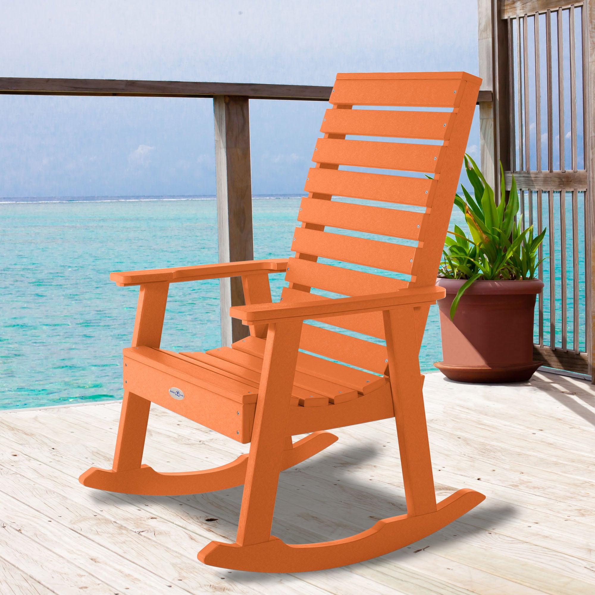 highwood Riverside Citrus Orange Plastic Frame Rocking Chair with Slat Seat BV RKCH2 COR at Lowes