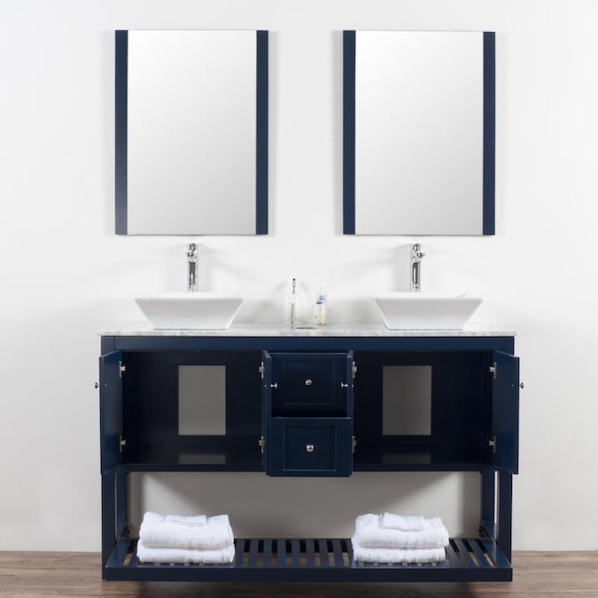 C.L.L Collections Manhattan 60-in Navy Double Sink Bathroom Vanity with ...