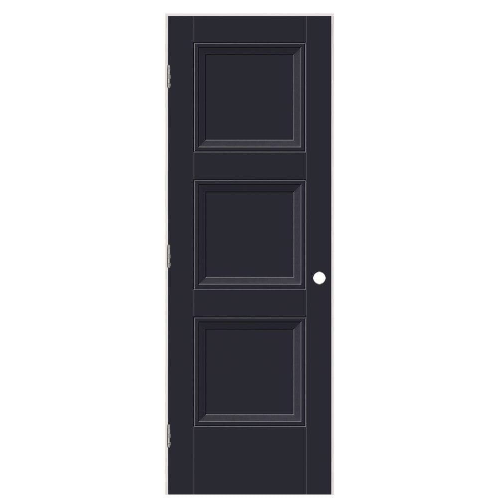 Masonite 1573394 28-in x 80-in Midnight Solid core 3-panel square Right hand Smooth Prefinished Molded composite Flat Jamb Single Prehung Interior Door