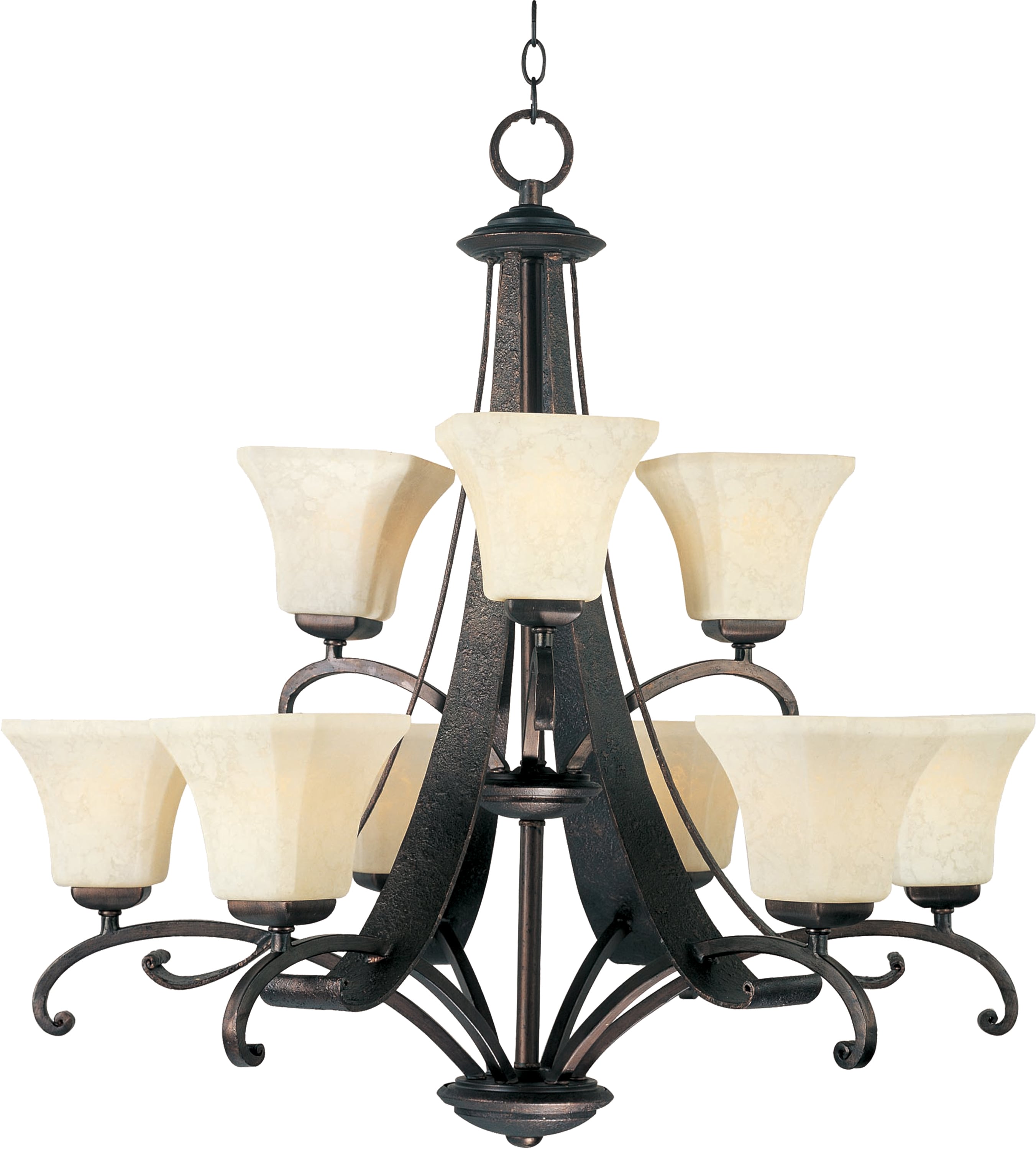Maxim Lighting 21066FLRB Oak Harbor 9 -Light Distressed Bronze Transitional For Use in Bedrooms, Dining Rooms, Foyers, Kitchens, Living Rooms Chandelier