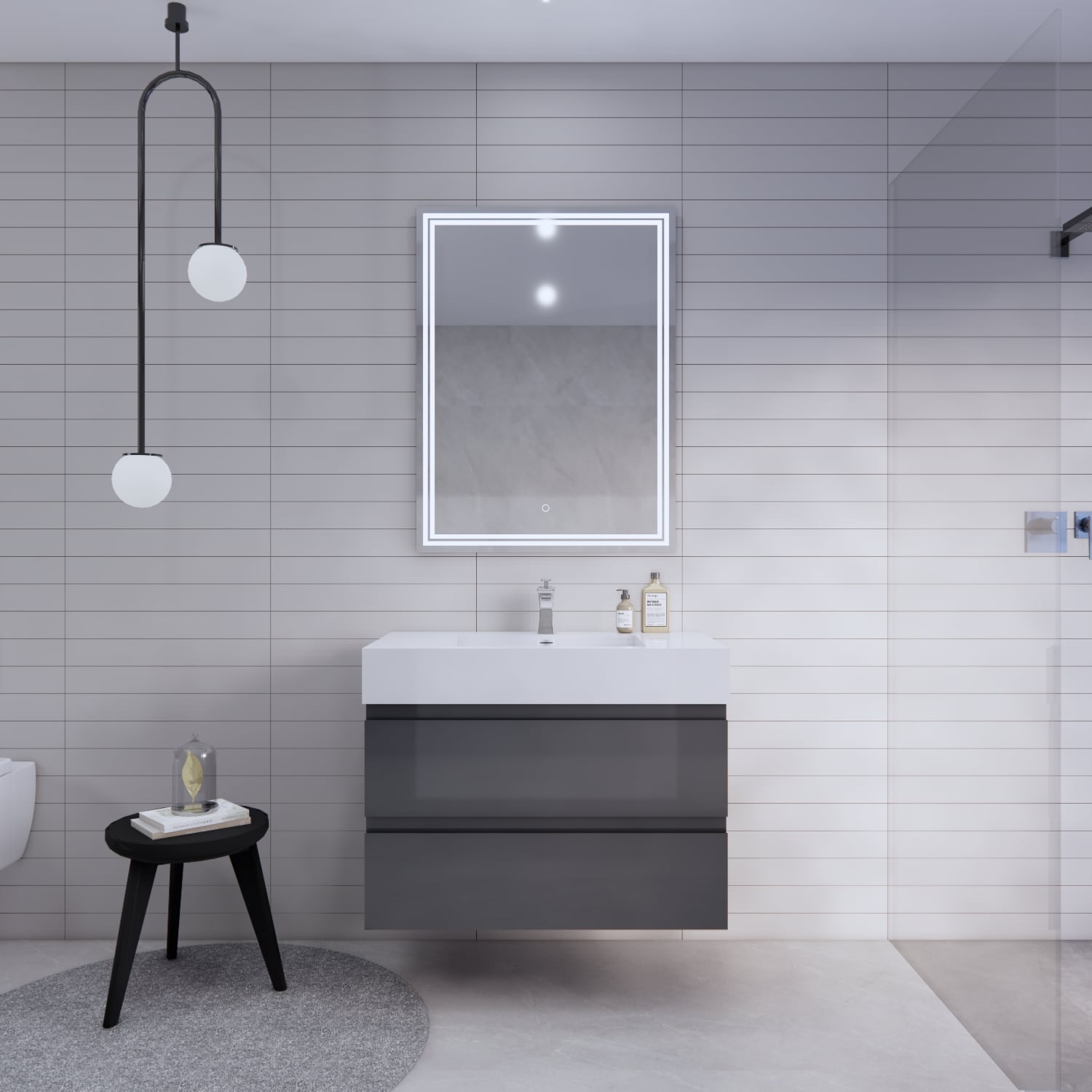 BV Better Vanity BTB-36-GR Monterey 36-in High Gloss Grey Single Sink Floating Bathroom Vanity with White Acrylic Top