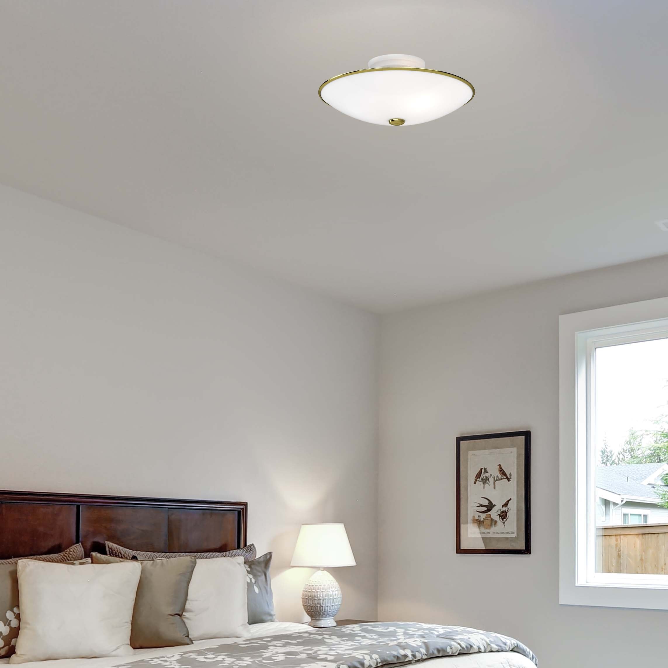 Polished Brass and Frosted Glass Round Flush Mount Light