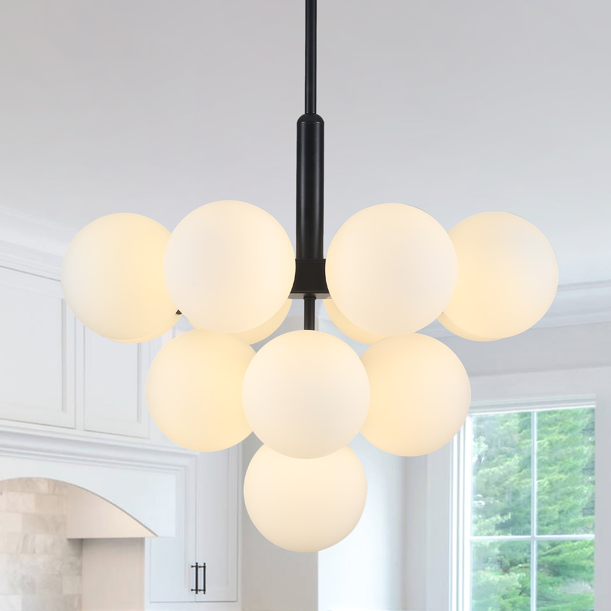 Zjvaive 22.44-in 13-Light Matte Black Modern Milky Glass Globe Bubble Chandelier