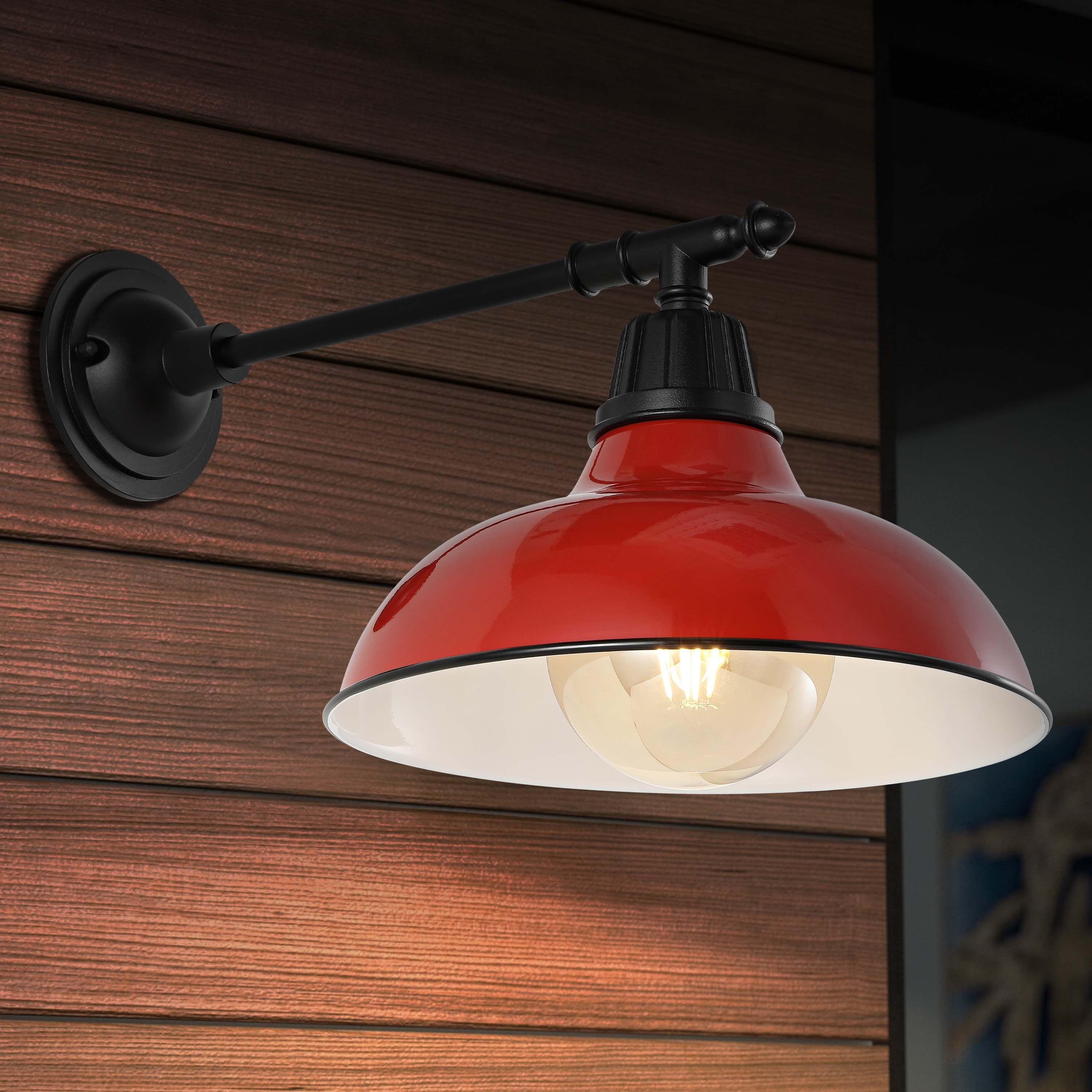 JONATHAN  Y JYL7615E Wallace Farmhouse Industrial Iron Victorian Arm 1 -Light 12.5-in H Polished Red Hardwired Outdoor Wall Light