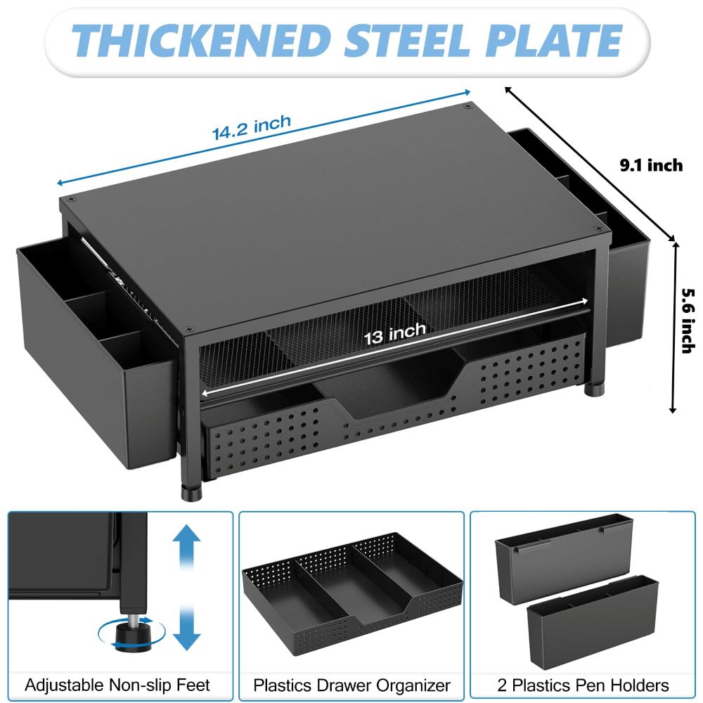 Etokfoks Desk Organizer 2 Tier Monitor Stand Riser with Drawer and 2 ...