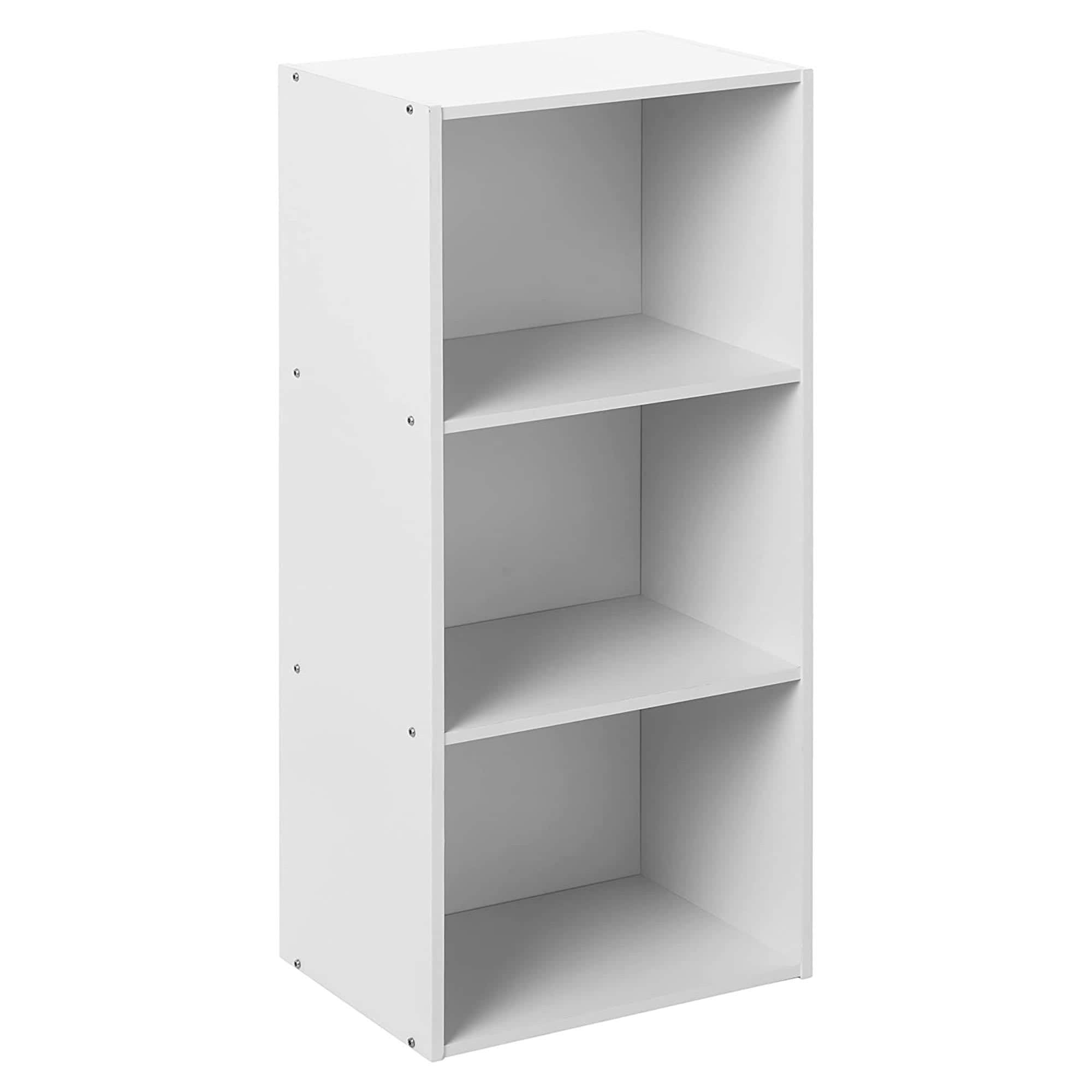 Hodedah 304294 HID23 High Quality 3 Shelf Home Office and School Organization Storage 35.70 Inch Tall Slim Bookcase Cabinets to Display Decor White