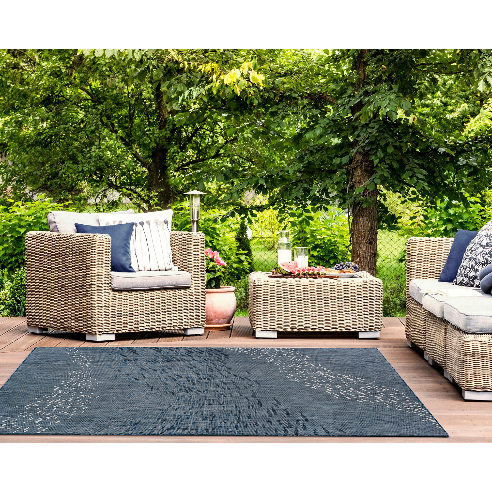 Liora Manne CRE58844933 Carmel 5 x 8 (ft) Polypropylene Navy Rectangular Indoor/Outdoor Abstract Coastal Area rug