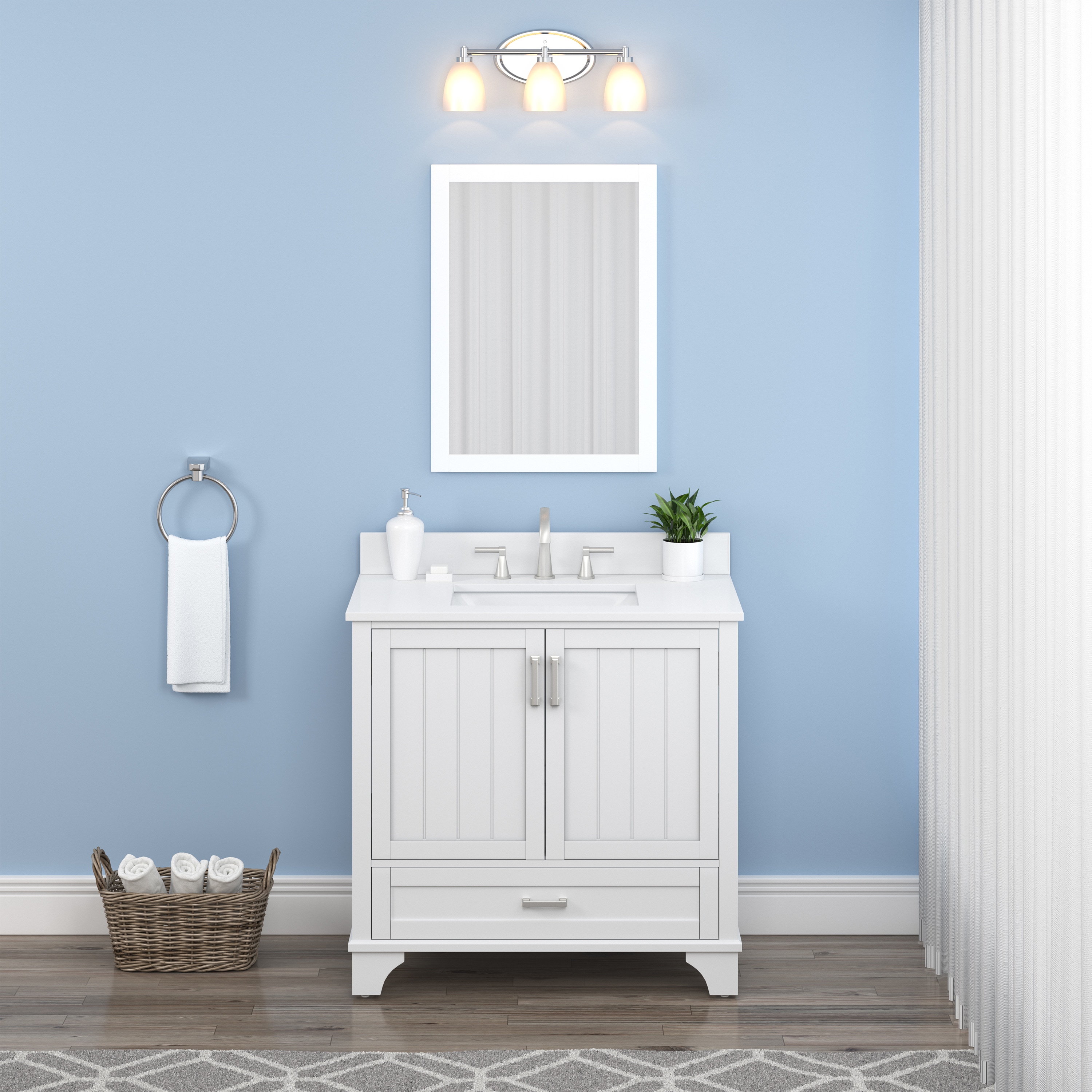 allen + roth LPWVT3639D Whittaker 36-in White Undermount Single Sink Bathroom Vanity with White Engineered Stone Top