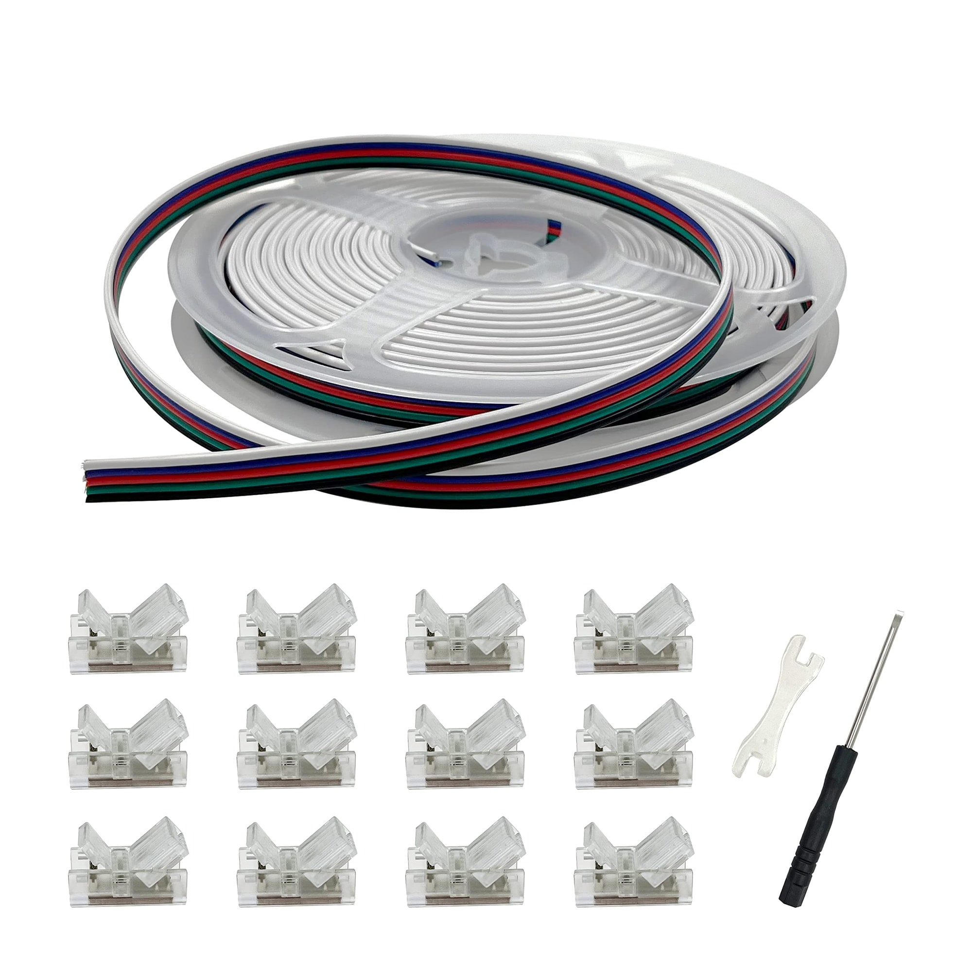 Lukvuzo 12 pack 10mm 5 pin LED strip light connectors kit with 6M extension wire for RGBW RGBWW tape lights easy install for 12V 24V DIY #LLU0708L064