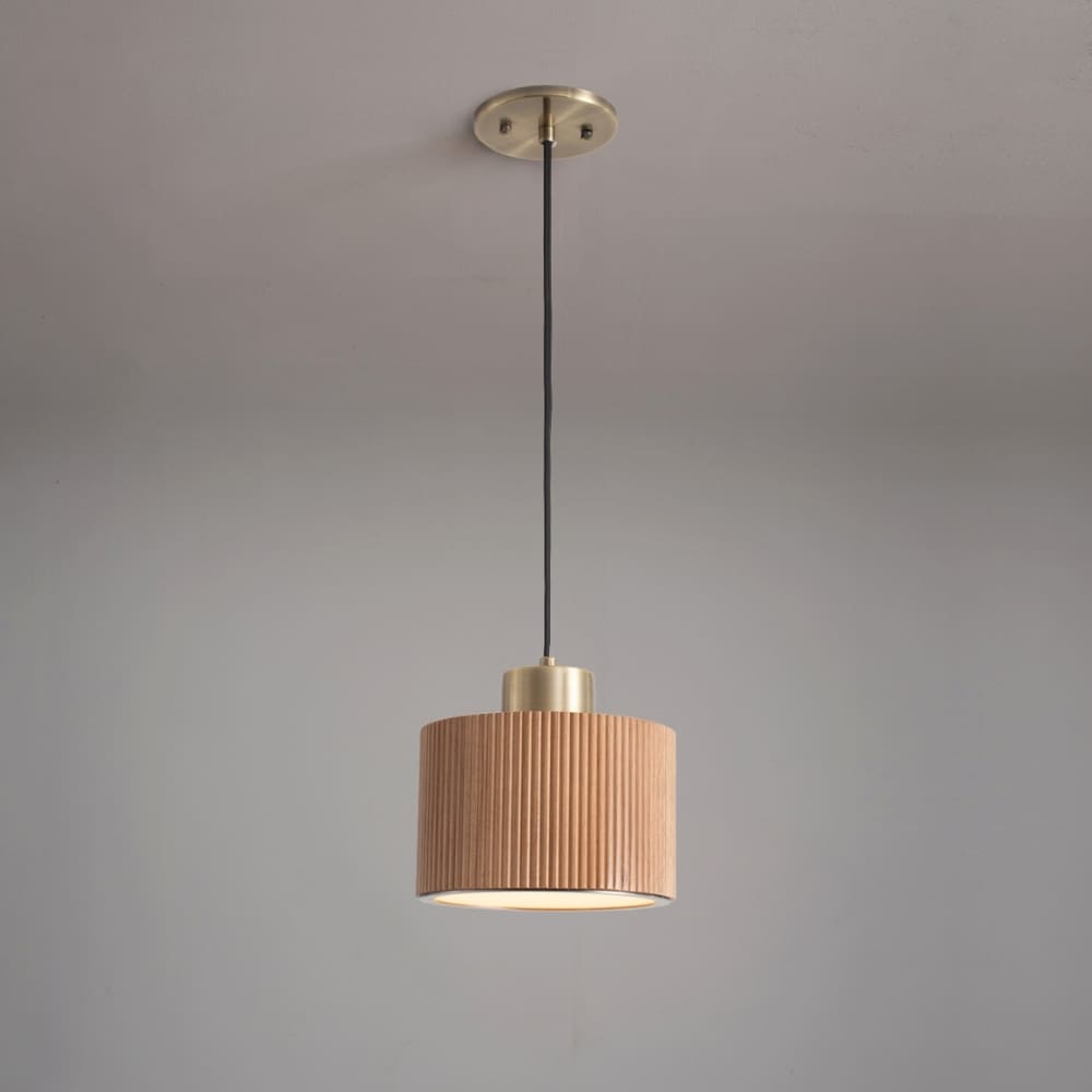 NOVA of California 3110832LW TAMBO Natural Ash Wood Finish, Weathered Brass Mid-century Bowl Indoor/Outdoor Hanging Pendant light
