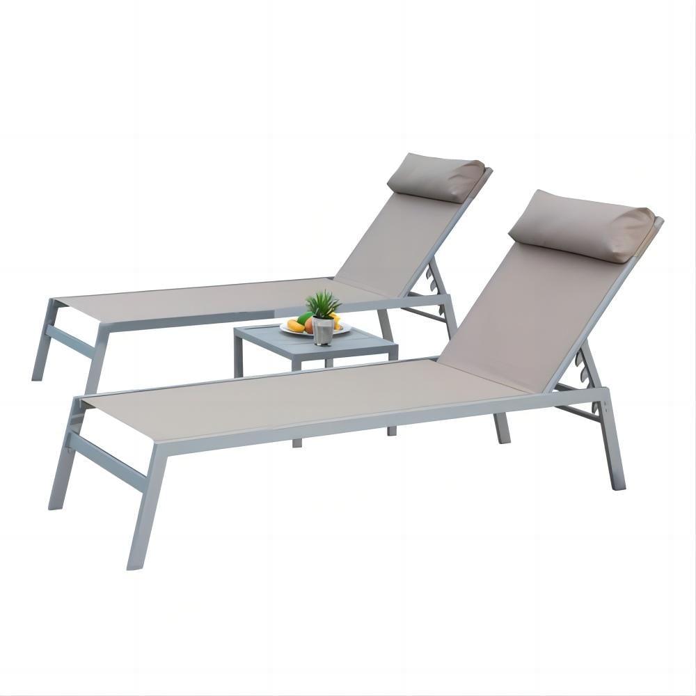 Clihome CL-DOL86KH Patio Chaise Lounge Set of 3 3 -Piece Woven Patio Conversation Set with Gray