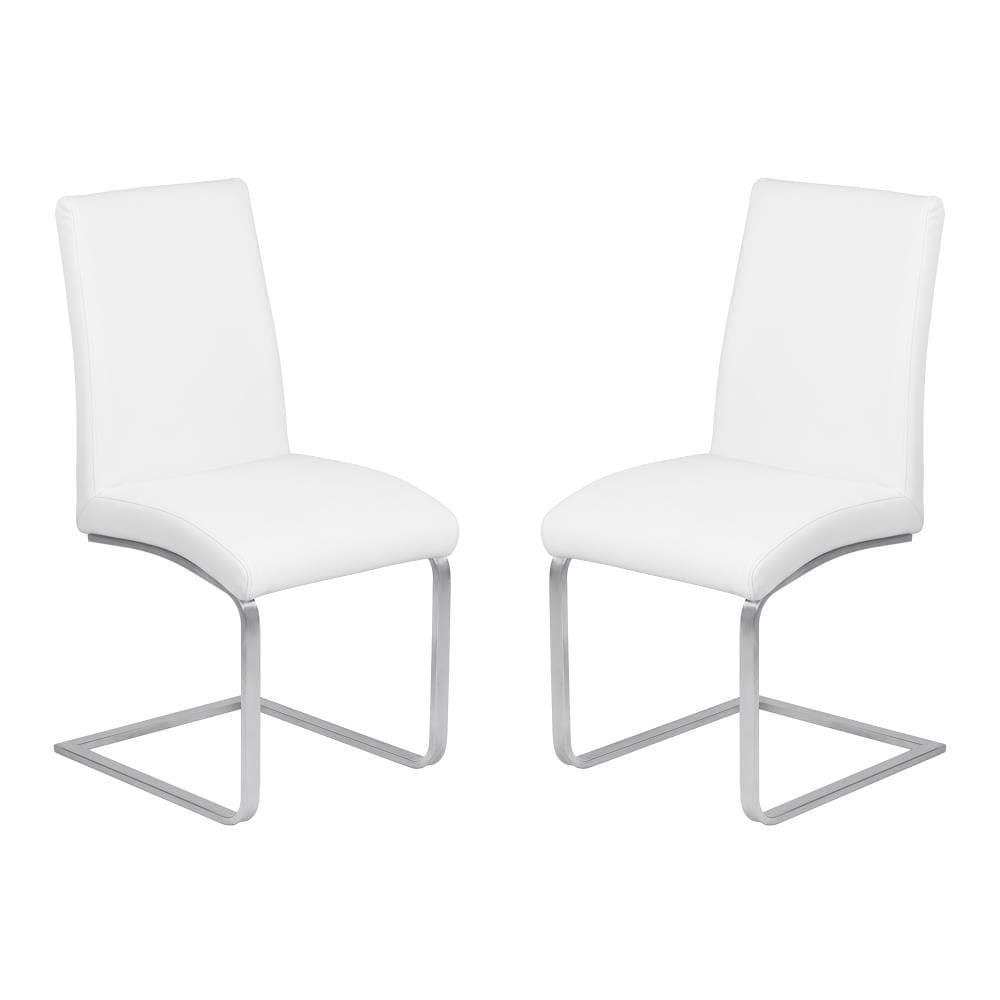 Armen Living LCBLSIWHBS Blanca Contemporary/Modern Faux Leather Upholstered Dining Side Chair (Metal Frame)