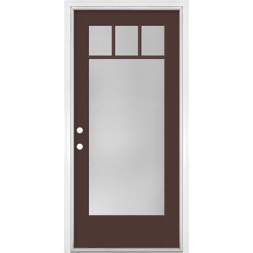 Masonite 1524590 36-in x 80-in x 4-9/16-in Fiberglass Full lite Right-hand inswing Chocolate Painted Prehung Front Door with Brickmould Insulating core