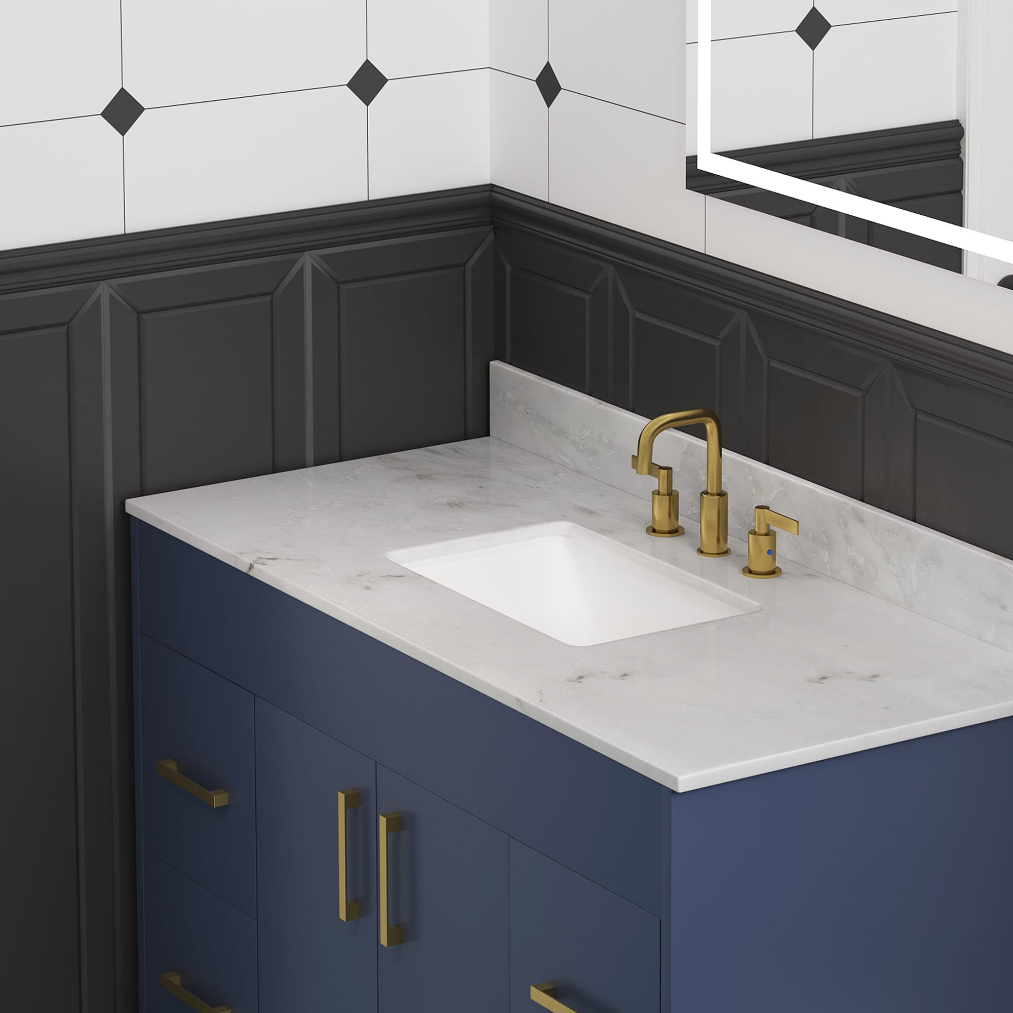 49'' White Marble Single Vanity Top with Ceramic Undermount Sink