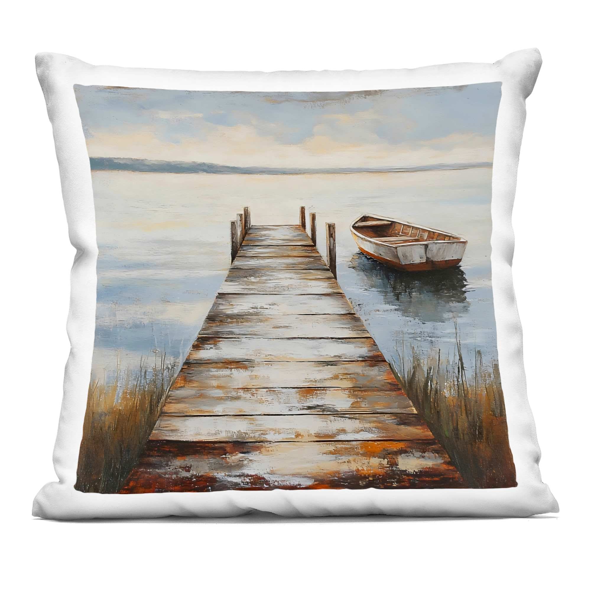 Stupell Industries PLQ-051-SQW-18X18 Shimmering Lake Seascape Decorative Printed Throw Pillow design by LSR Creative Studio 18 x 18