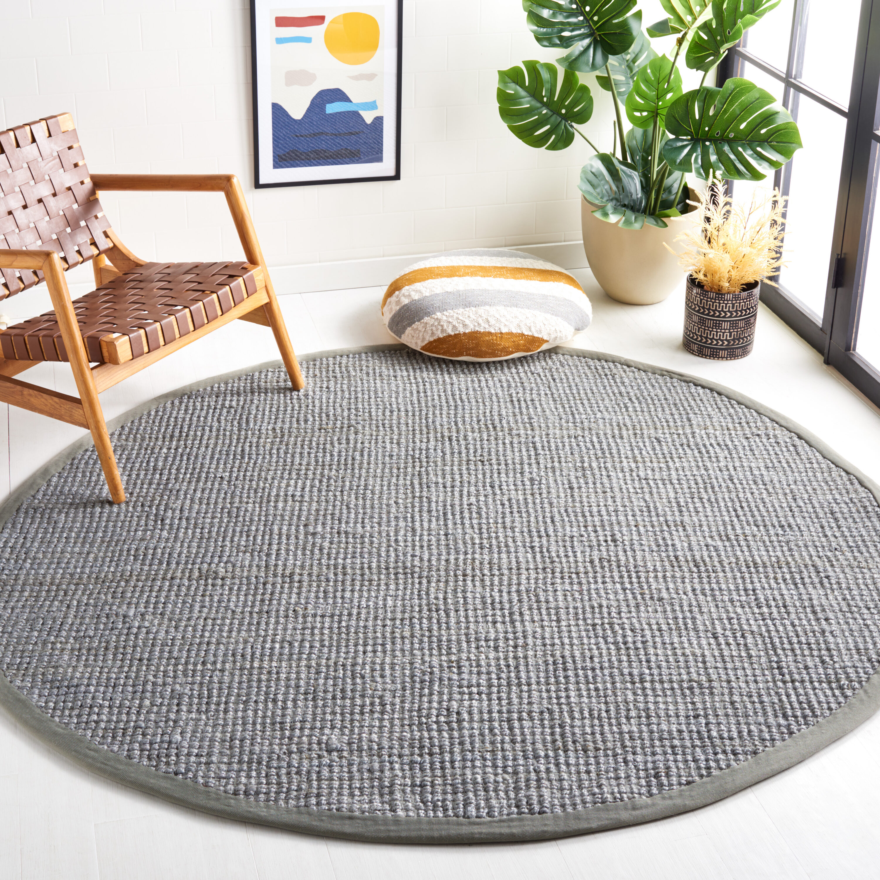 Safavieh NF747F-7R Natural Fiber 747F Light Grey Solid / Tonal Round 7ft x 7ft Rug