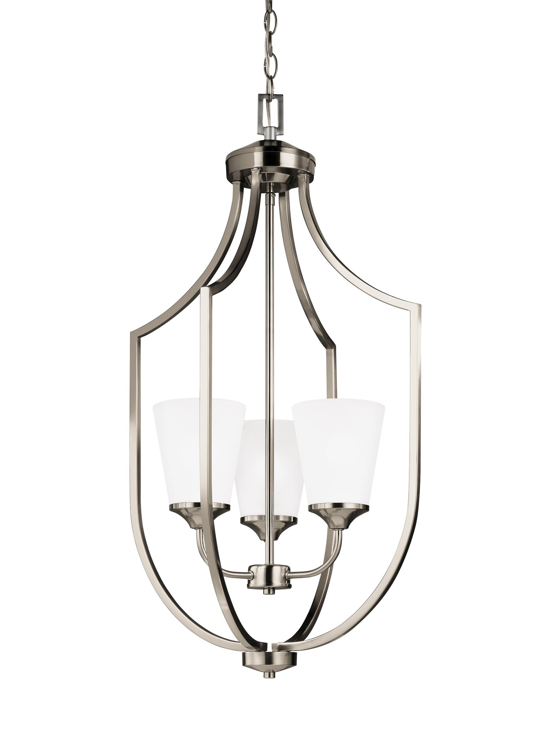 Generation Lighting 5224503EN3-962 Hanford 3 -Light Brushed Nickel Transitional Etched glass Cone Medium Hanging Pendant light