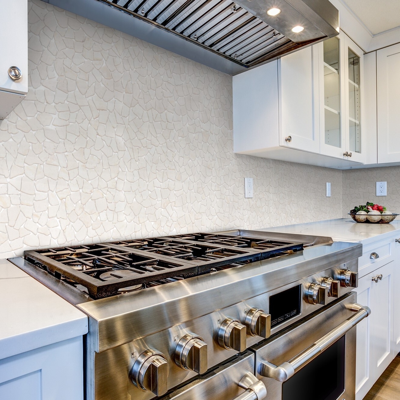 11" x 11" White Tumbled Marble Mosaic Tile