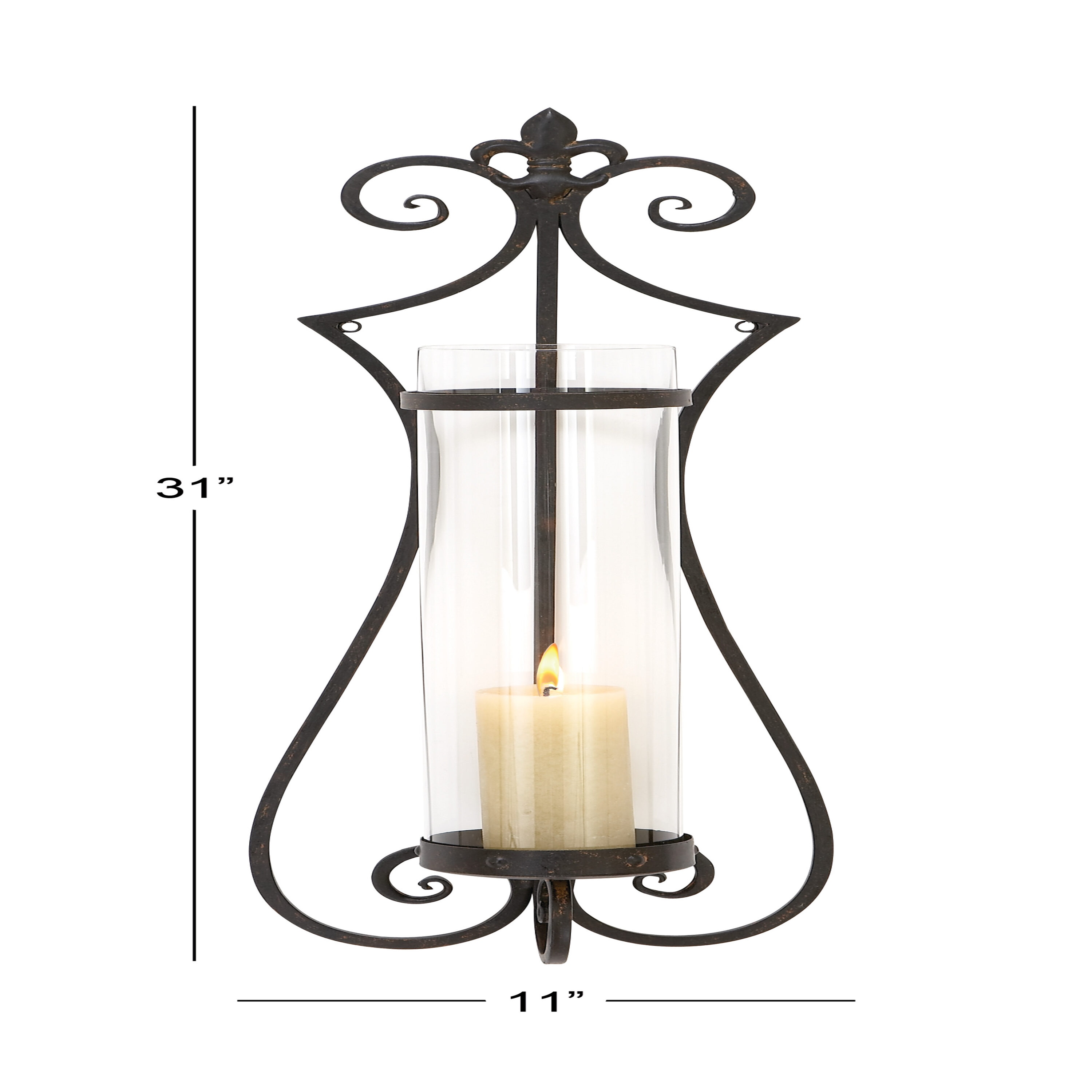 Elegant Black Metal and Glass 31" Traditional Hurricane Candle Lantern