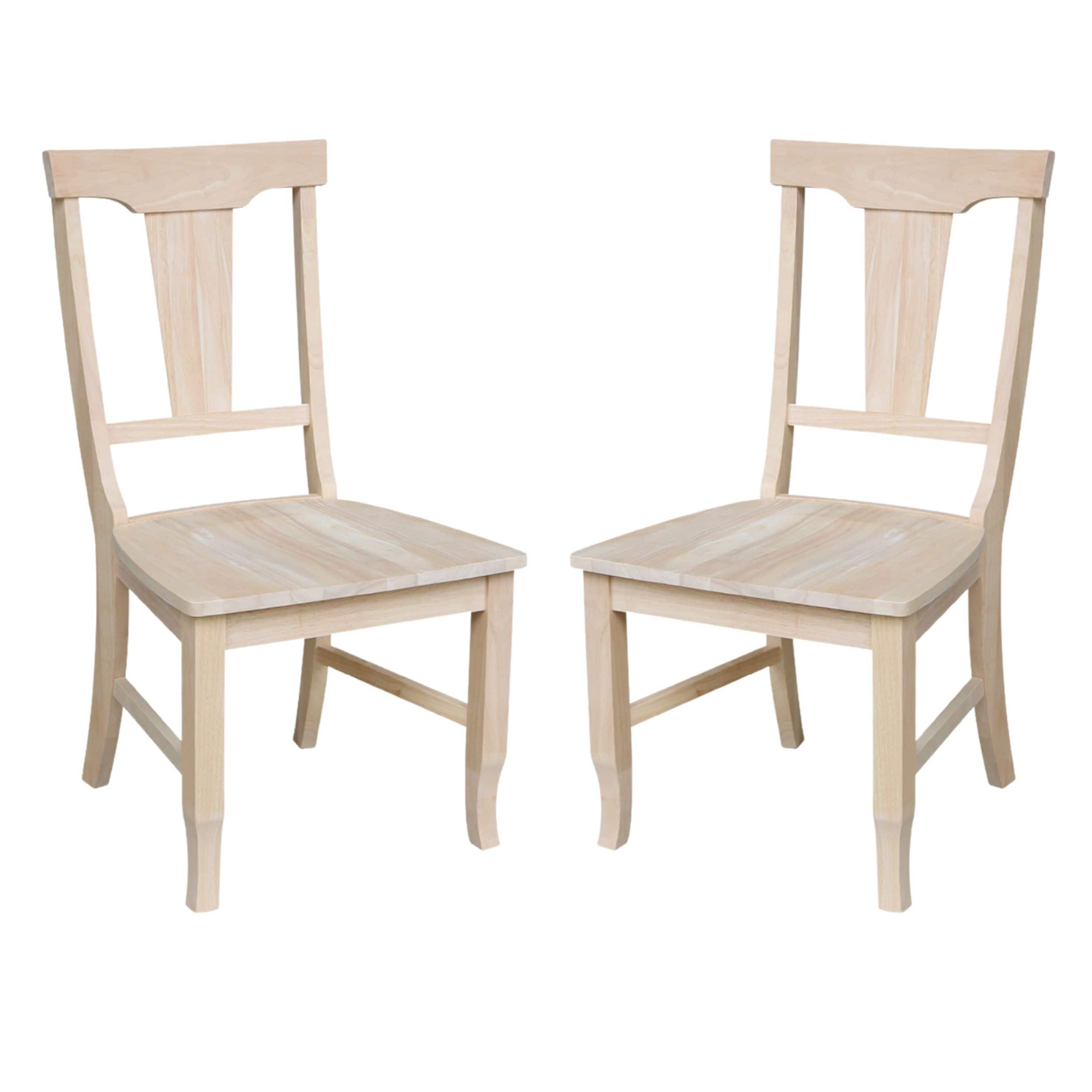 Set of 2 Unfinished Solid Wood Panel Back Dining Chairs