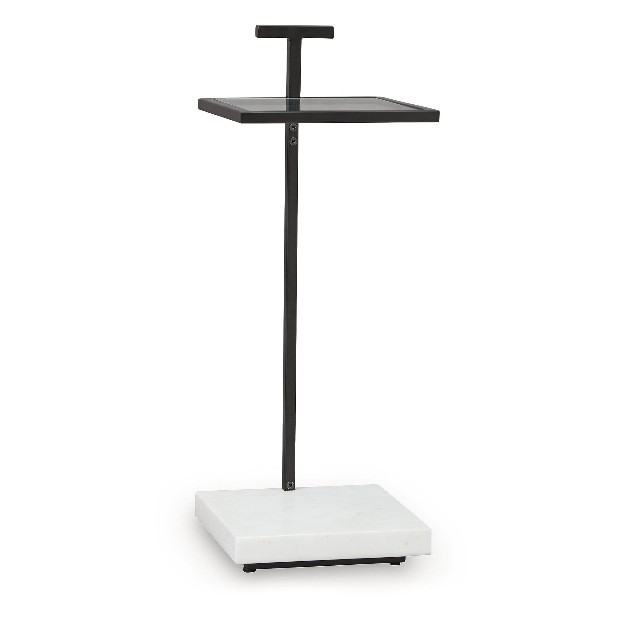Signature Design by Ashley Mannill Black Metal Accent Table with Clear Glass Top and White Marble Base