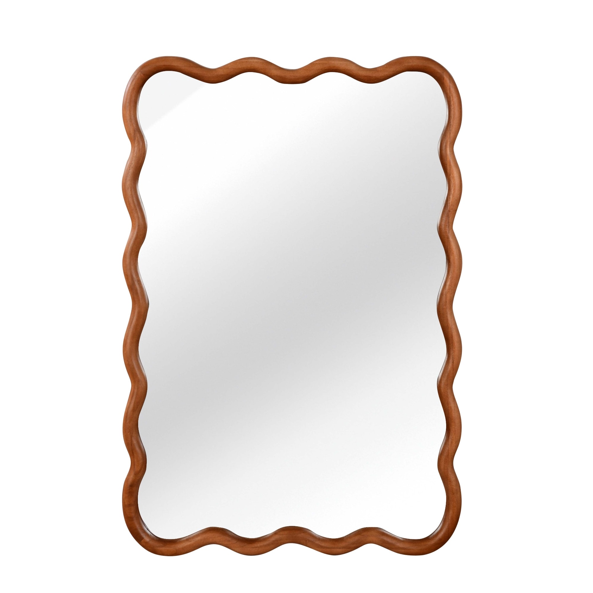 Wooakway 24-in W x 36-in H Yellowish Brown Wavy Rectangle Wall Mirror Solid Wood Frame Decorative Bathroom Vanity Mirror with Tempered Glass for Bedroom Living Room  Entryway