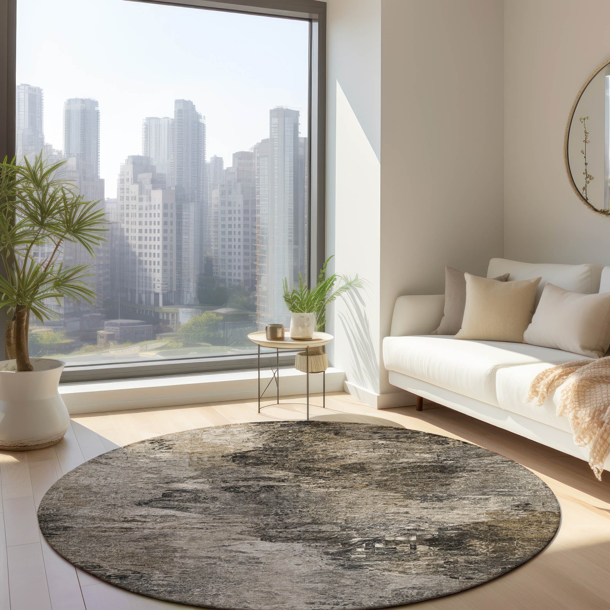 Addison Rugs ACN592TP8RO Chantille ACN592TP 8 x 8 (ft) Polyester Taupe Round Indoor/Outdoor Abstract Machine washable Area rug