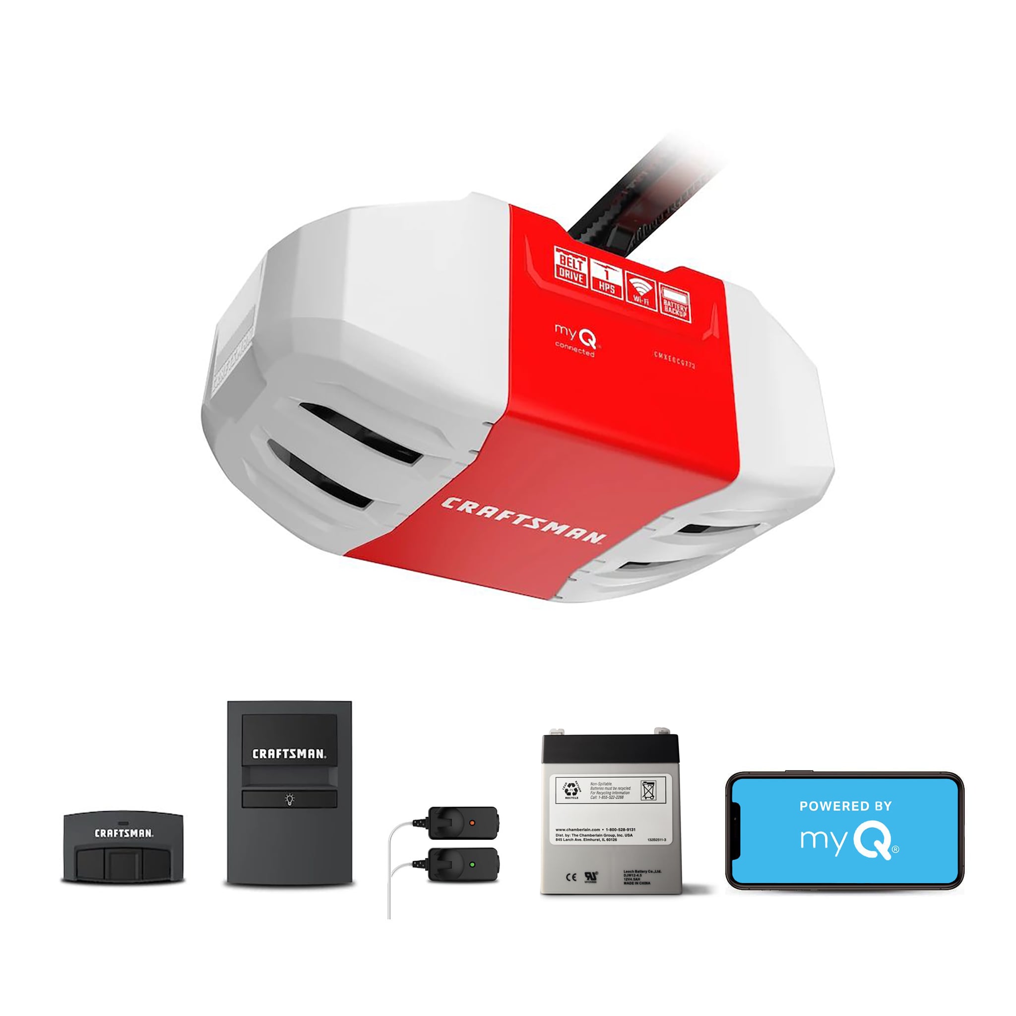 CRAFTSMAN CMXEOCG773 1-HP myQ Ultra Quiet Smart Compatible Belt drive Garage Door Opener Wi-Fi Compatibility and Battery Back-Up