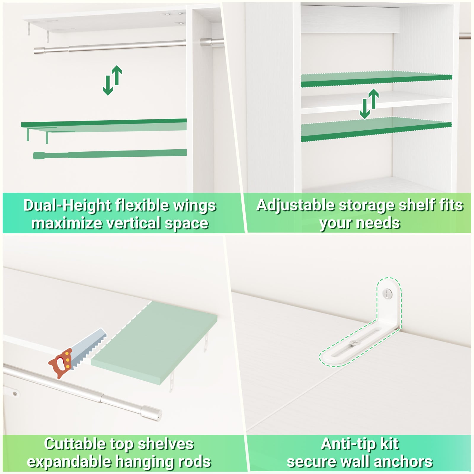 Aheaplus N-JYMNYGJ4FT-WHITE Wood-Closet-Kits - View #3