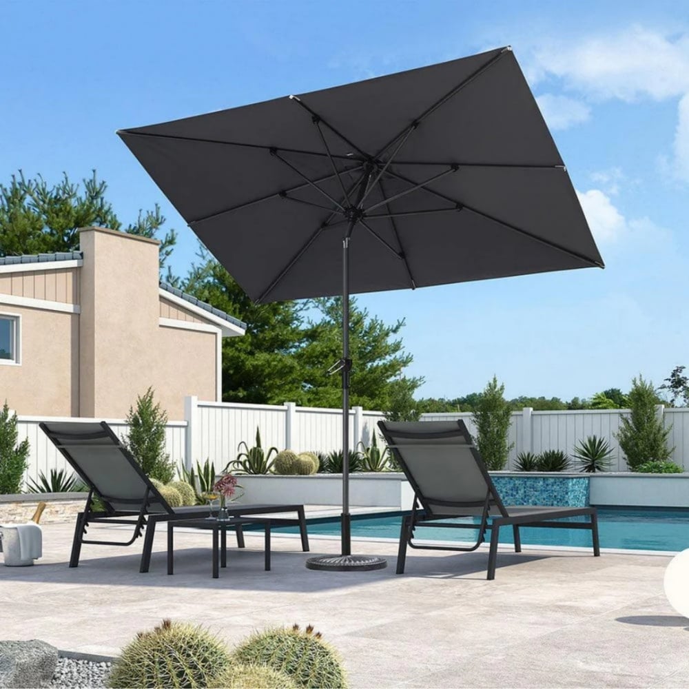 PURPLE LEAF LS03-MLZXRC0609-LG 6-ft Aluminum Light gray Crank Market Patio Umbrella