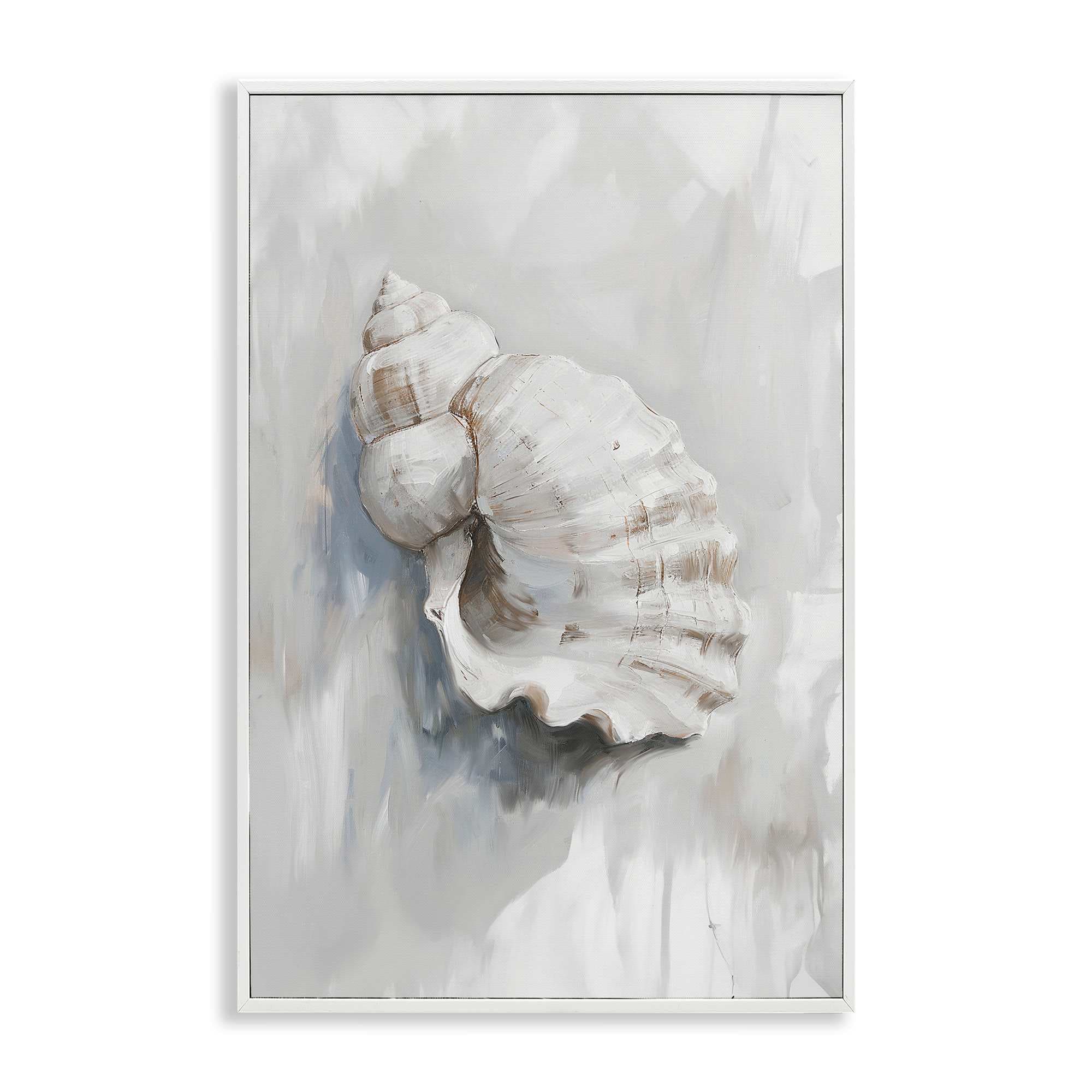 Stupell Industries BS-965-WFR-20X30 Neutral Curved Seashell White Framed Giclee Art By Ramona Murdock 20 x 30