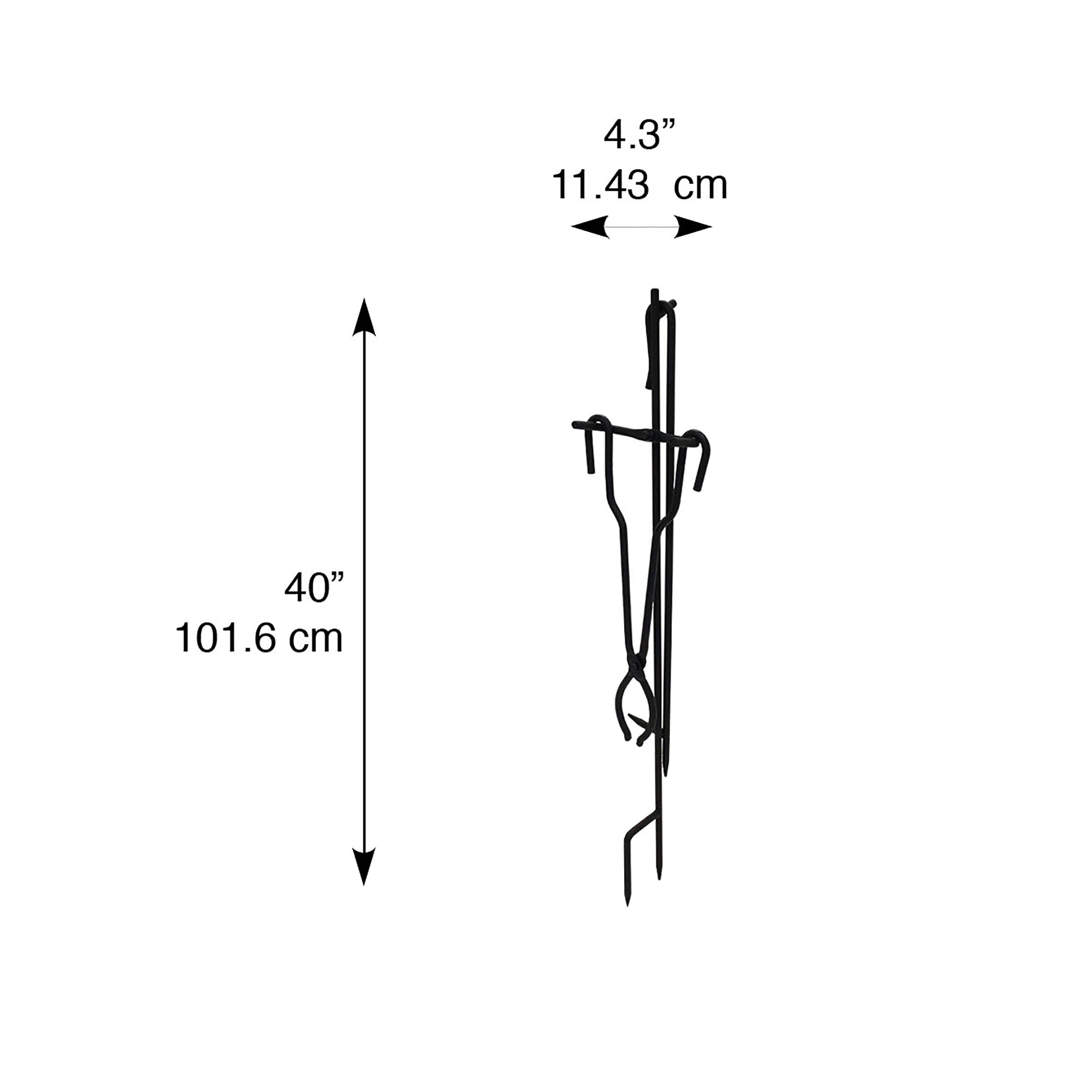 Black Heavy-Duty Steel Fire Poker and Tongs Set with Stand