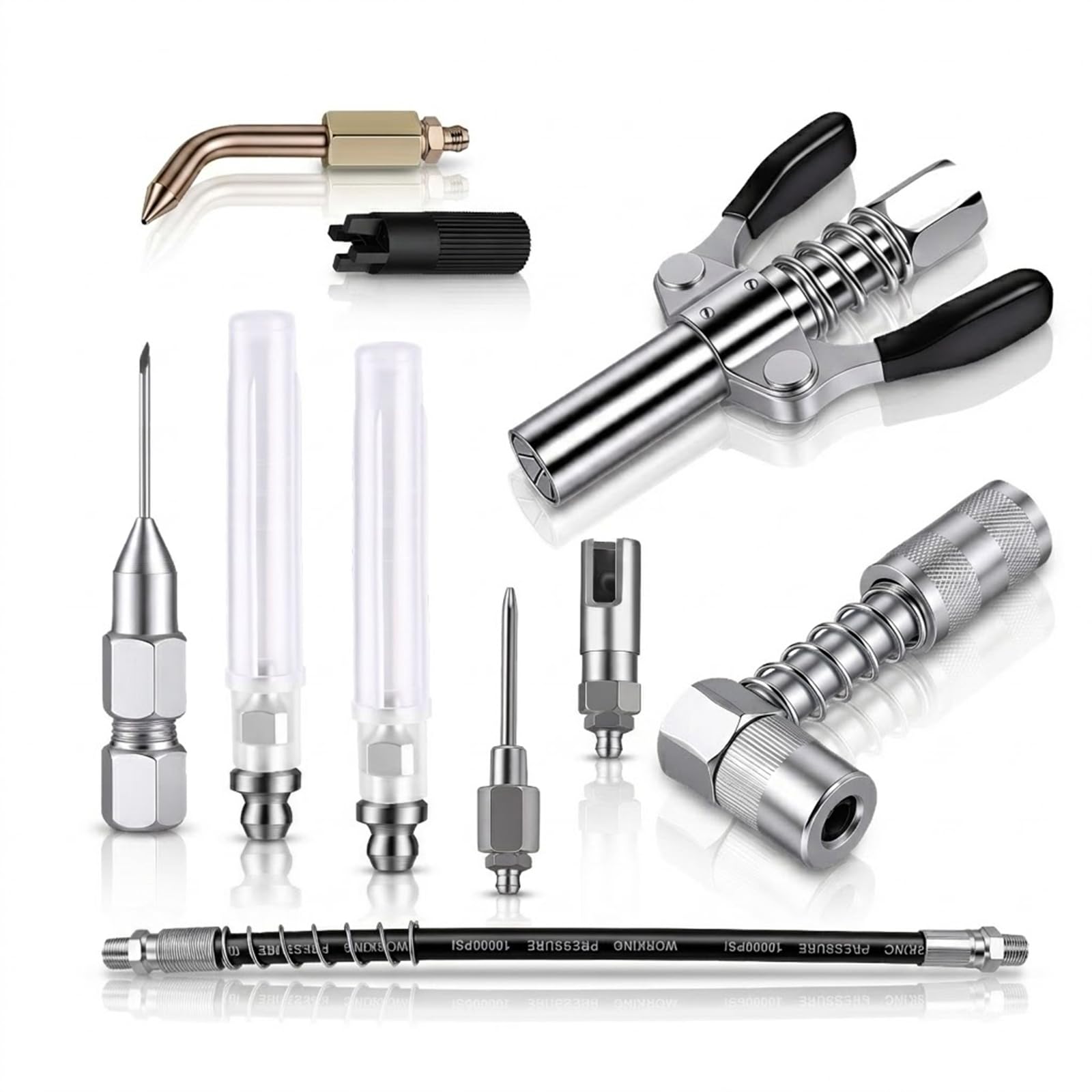 Ahfiwaso  Grease Gun Tips Coupler Hose 90 Degree Right Angle Slotted Grease Needle Nozzles Zerk Fitting Cleaner Combo Kit