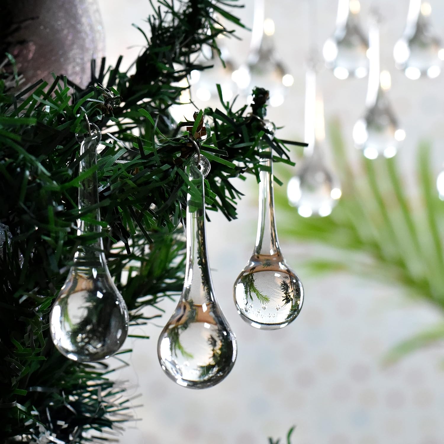 Shareconn Clear Glass Teardrop Christmas Ornaments with Hanging Hooks 20-Piece Set for Holiday Tree Decoration
