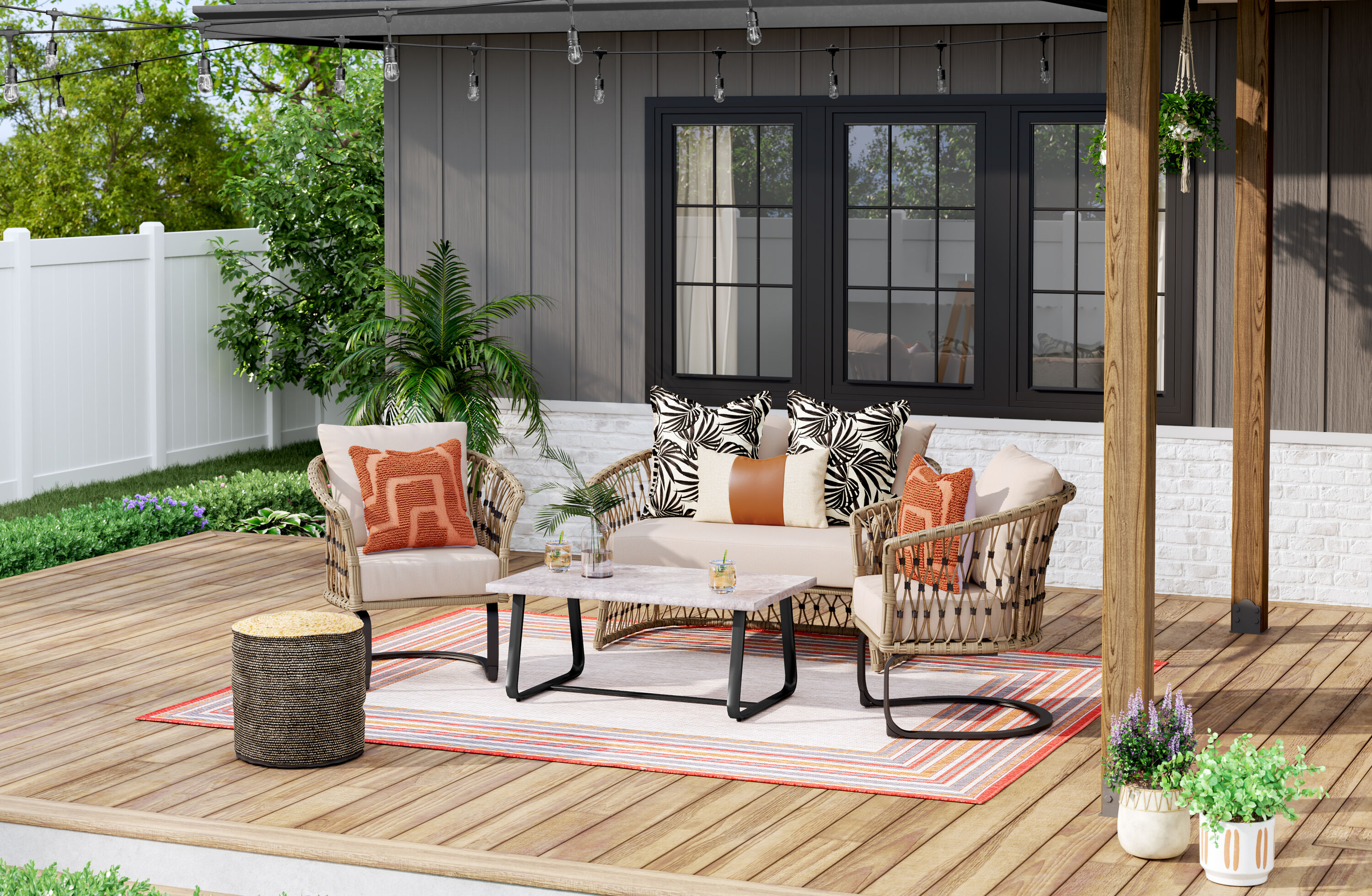 Shop Style Selections Avery Station 4-Piece Patio Conversation Set with  Cream Cushions at