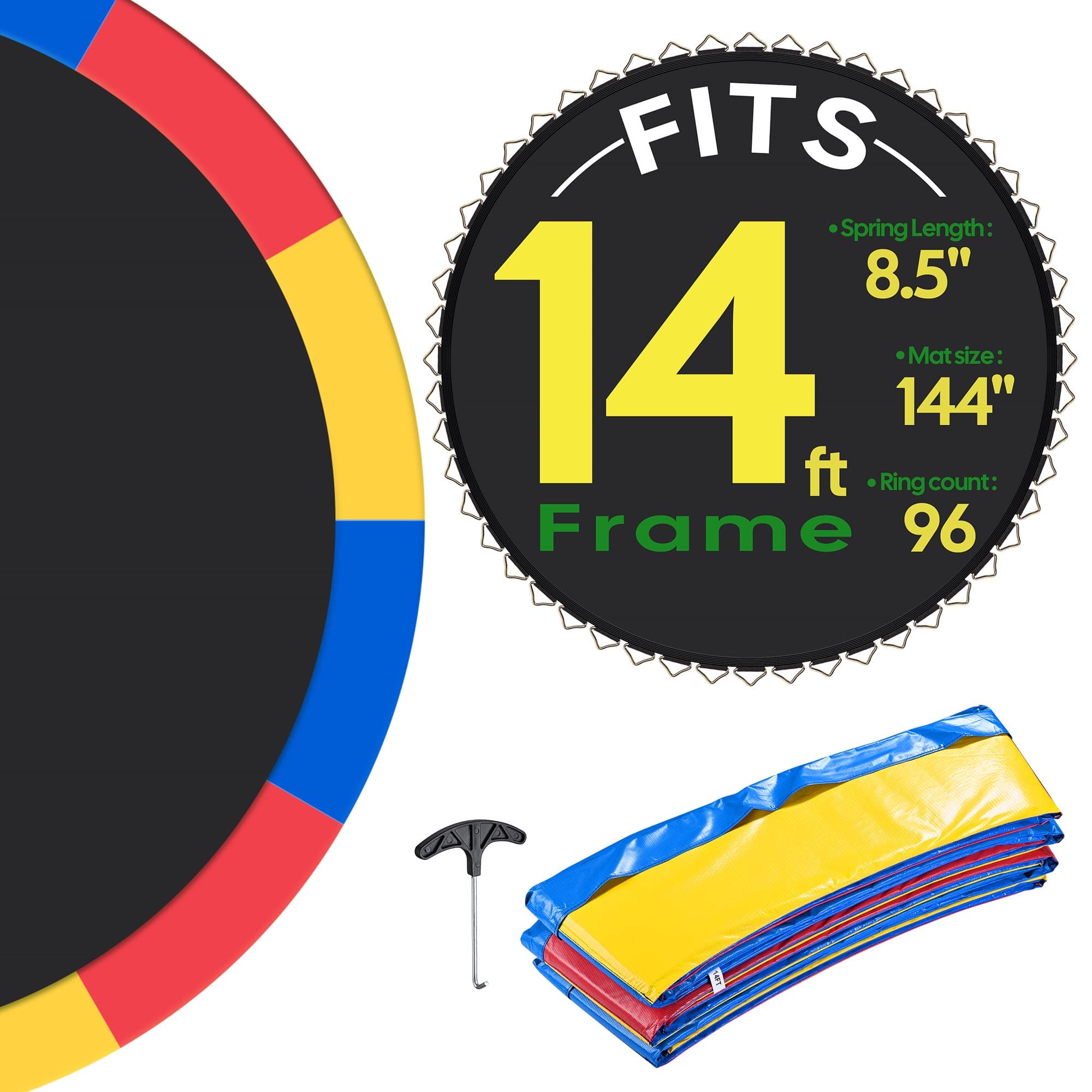 Yescom 09TMTTSP001-96-00-LO Trampoline Mat and Pad Replacement Kit with 96V Ring Fits 14 ft Trampoline Frame